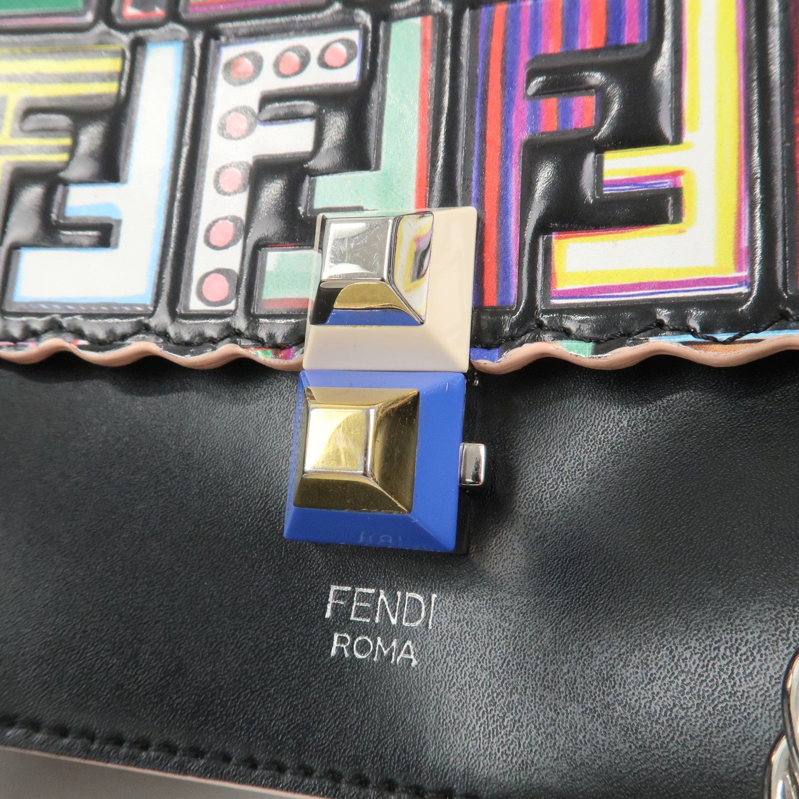 FENDI Zucca Leather Mini Kan I Chain Shoulder Bag Multicolor 8M0381