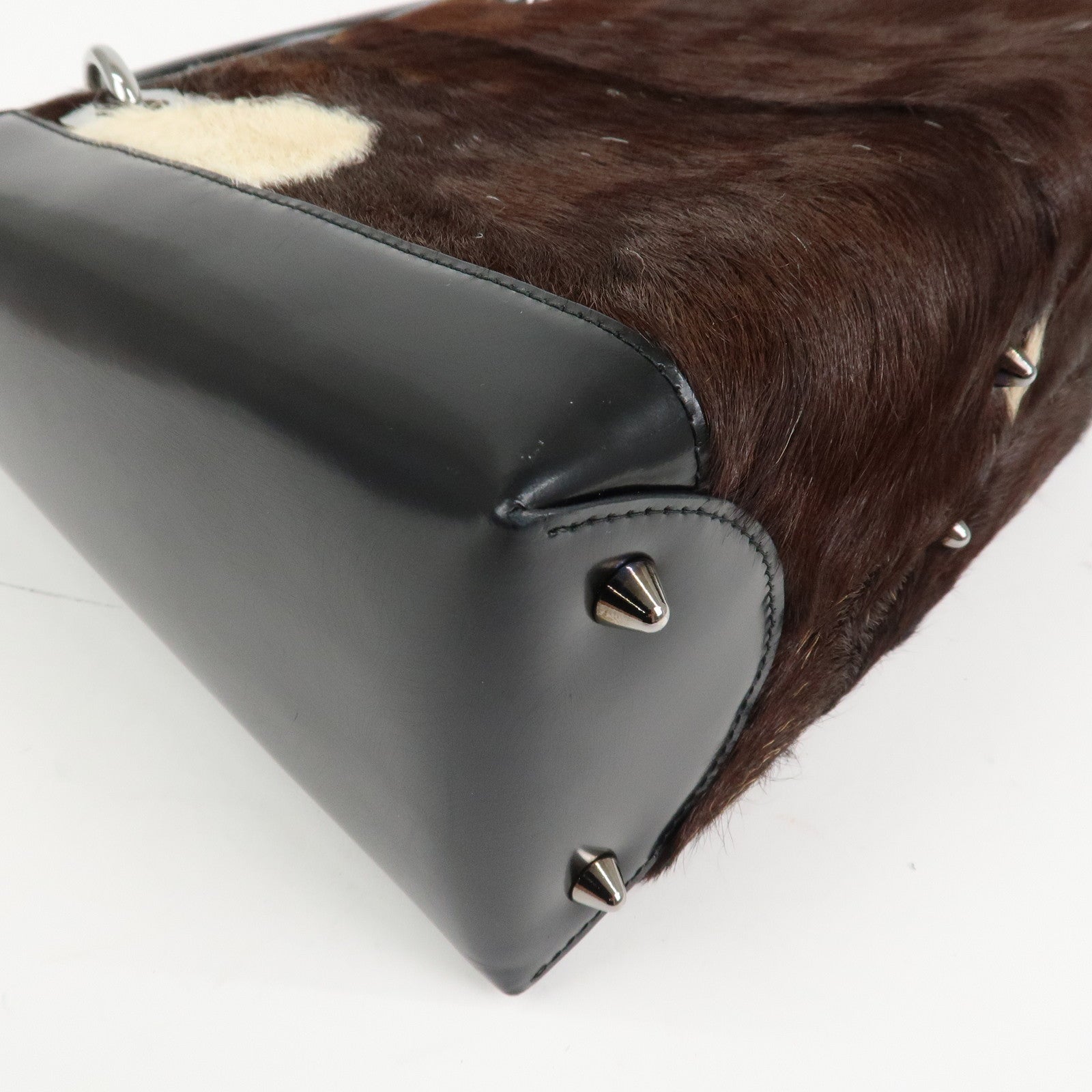 Christian Dior Lady Dior Unborn Calf Patent Leather Hand Bag Black