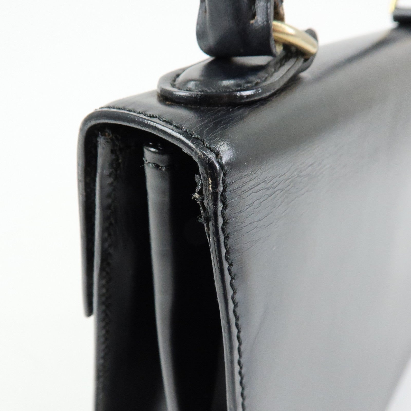 CELINE Leather Top Handle 2Way Hand Bag Shoulder Bag Black