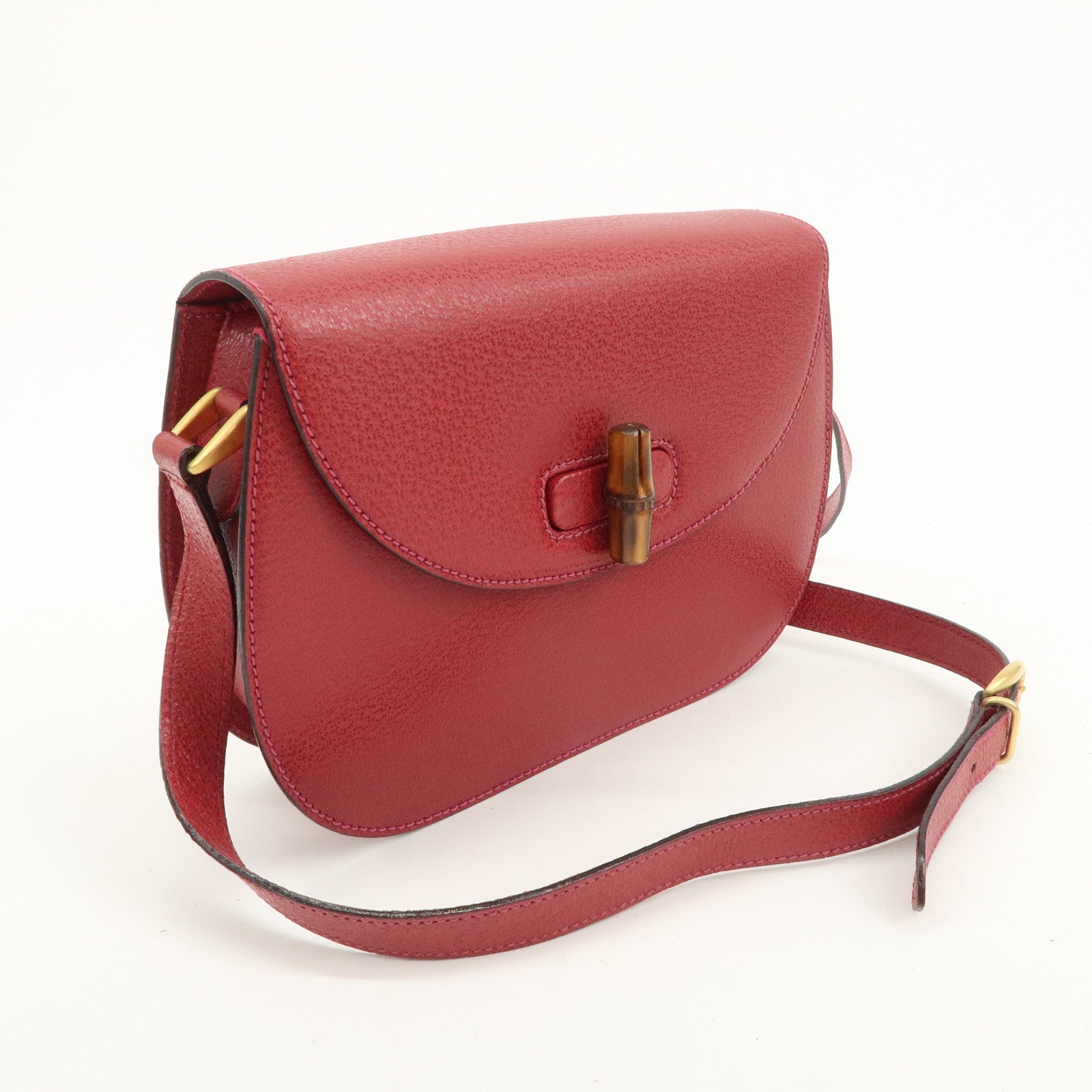 GUCCI Bamboo Leather Shoulder Bag Crossbody Bag Red 001・113・1622