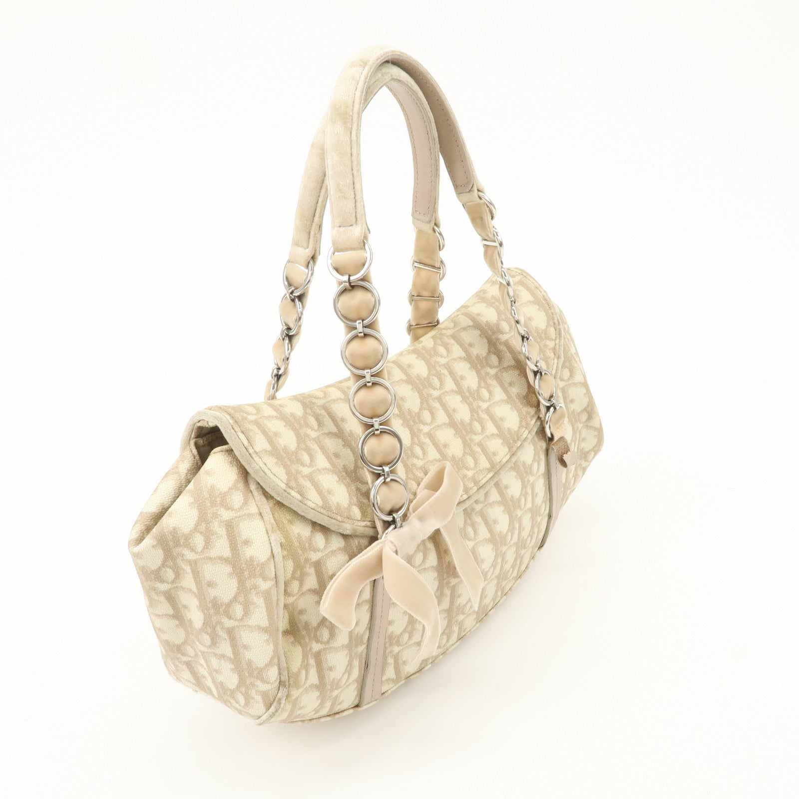 Christian Dior Romantic Trotter PVC Leather Shoulder Bag Hand Bag Beige