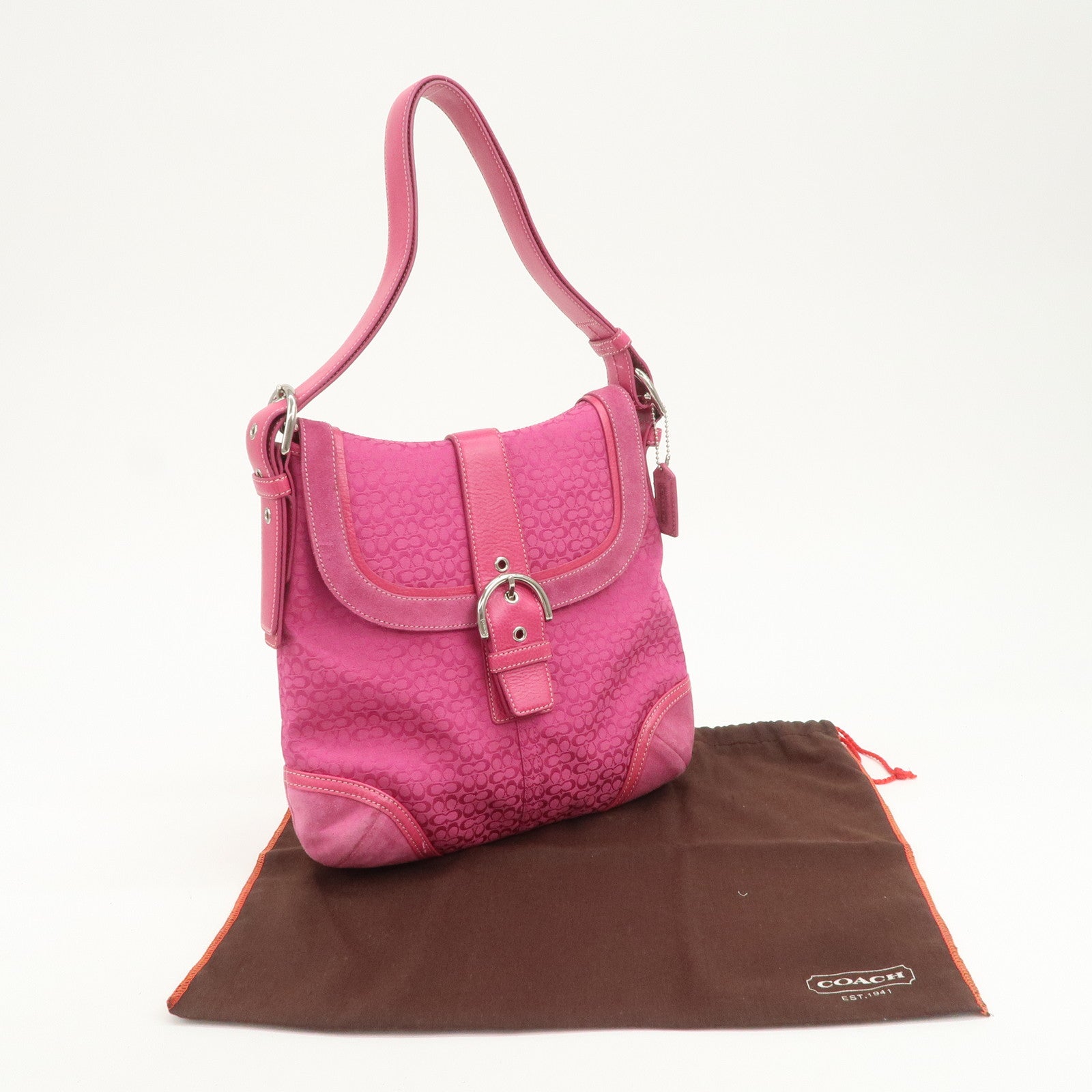 COACH Signature Canvas Leather Set of 2 Shoulder Bag Brown Pink