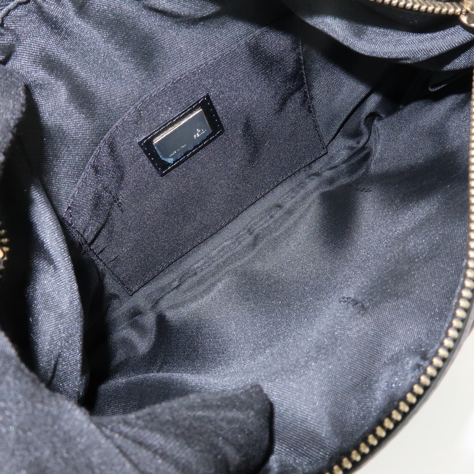 FENDI Zucchino Logo Canvas Leather Black Shoulder Bag Brown 8BR464
