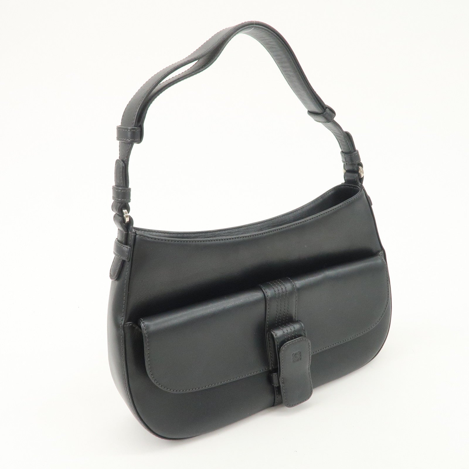 LOEWE Anagram Leather Shoulder Bag Hand Bag Black Used