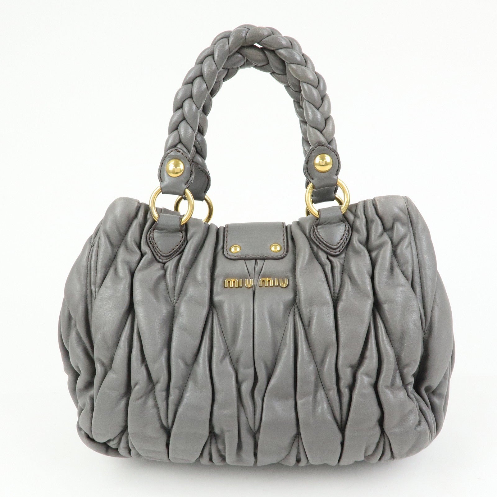 MIU MIU Matelasse Nappa Leather Hand Bag Gray RN0473