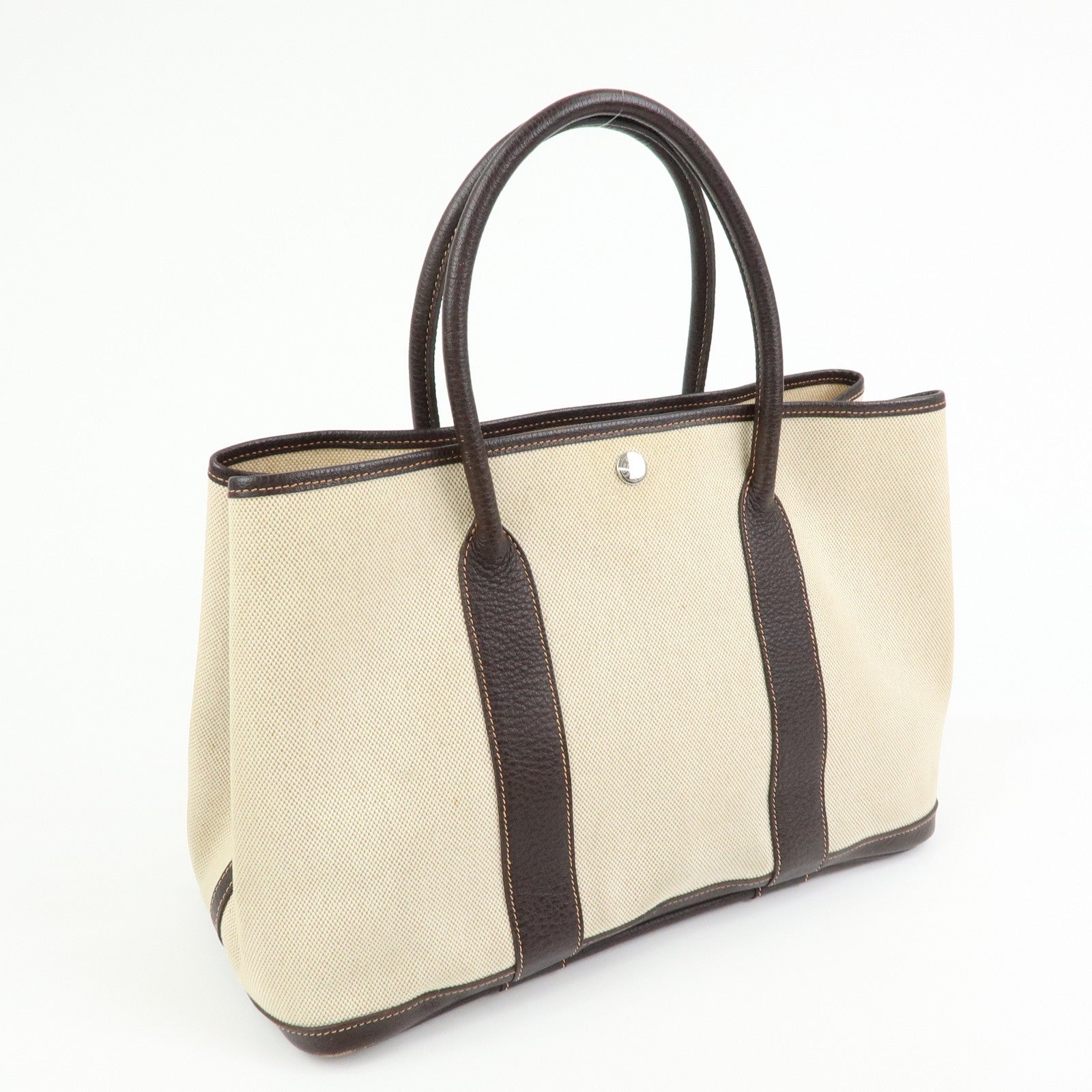 HERMES Garden Party PM Toile Ash Leather I Stamped Tote Bag Natural