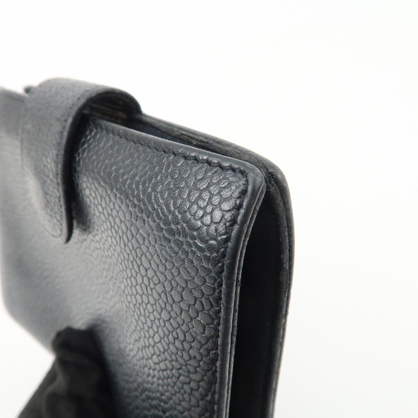 CHANEL COCO Mark Caviarskin Leather Bi-fold Wallet Black