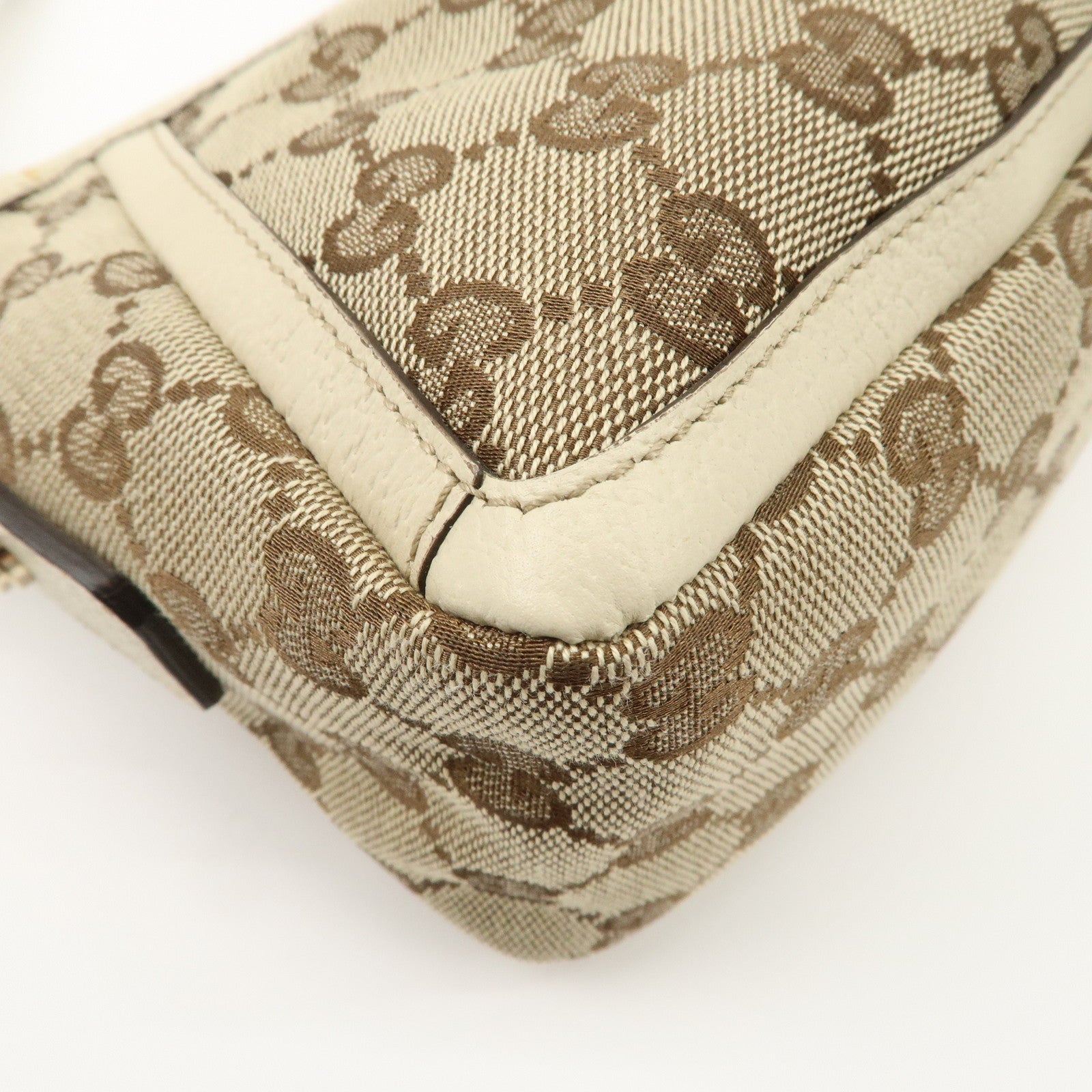 GUCCI Abbey GG Canvas Leather Shoulder Bag Beige Ivory Gold HDW 130939 Used