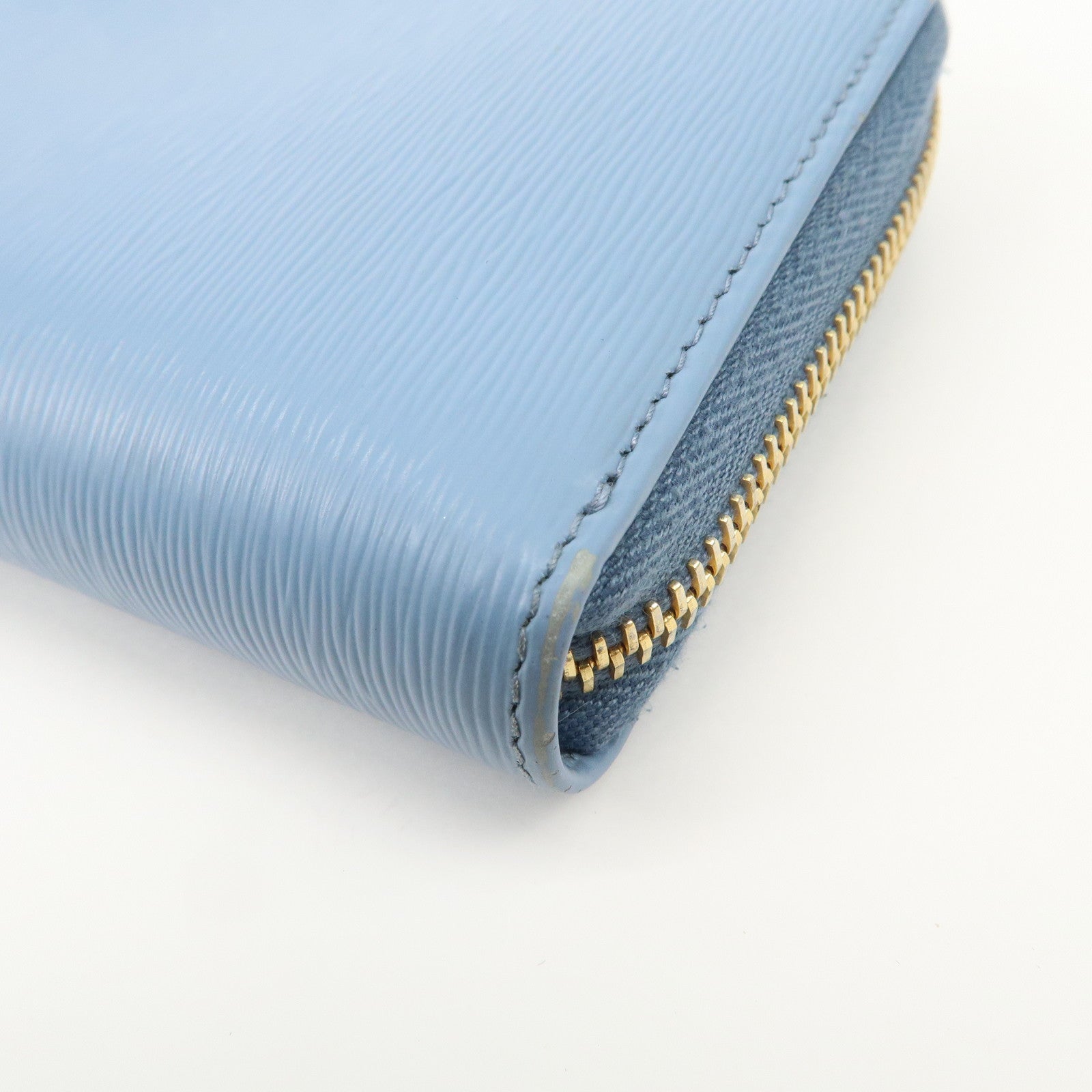 PRADA Logo Vitello Move Leather Zippy Long Wallet Light Blue 1ML506