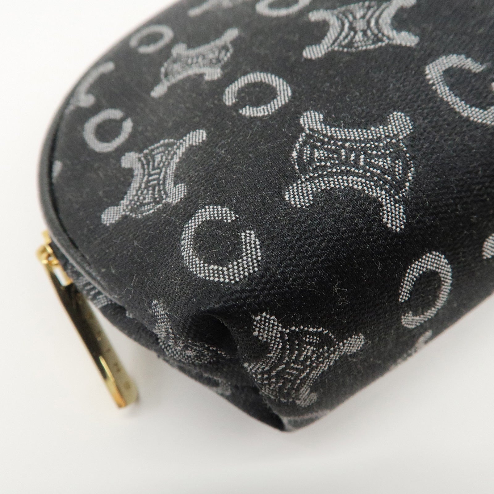 CELINE C Macadam Logo Canvas Leather Cosmetic Pouch Black