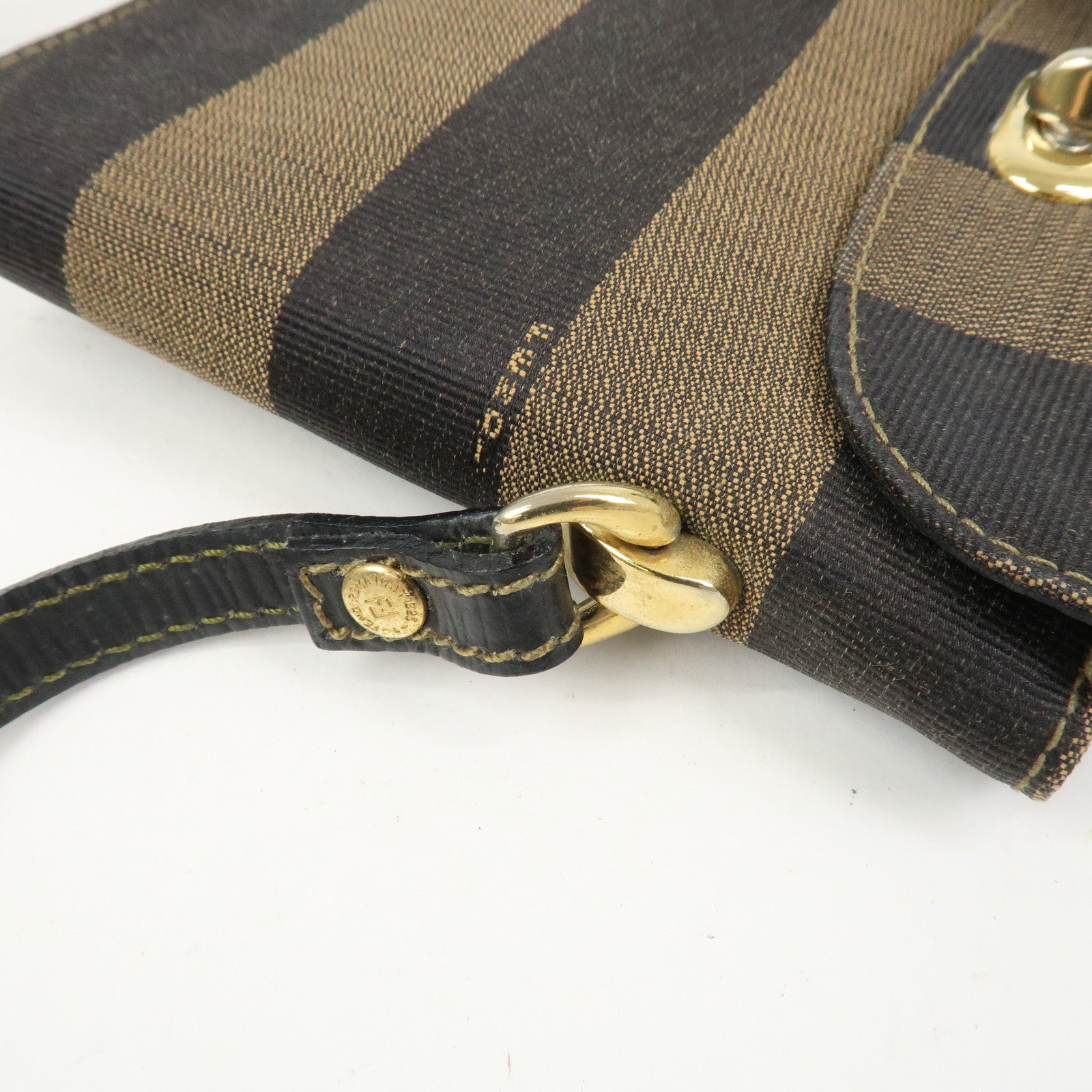 FENDI Pequin Logo Canvas Leather Shoulder Bag Crossbody Bag 15171