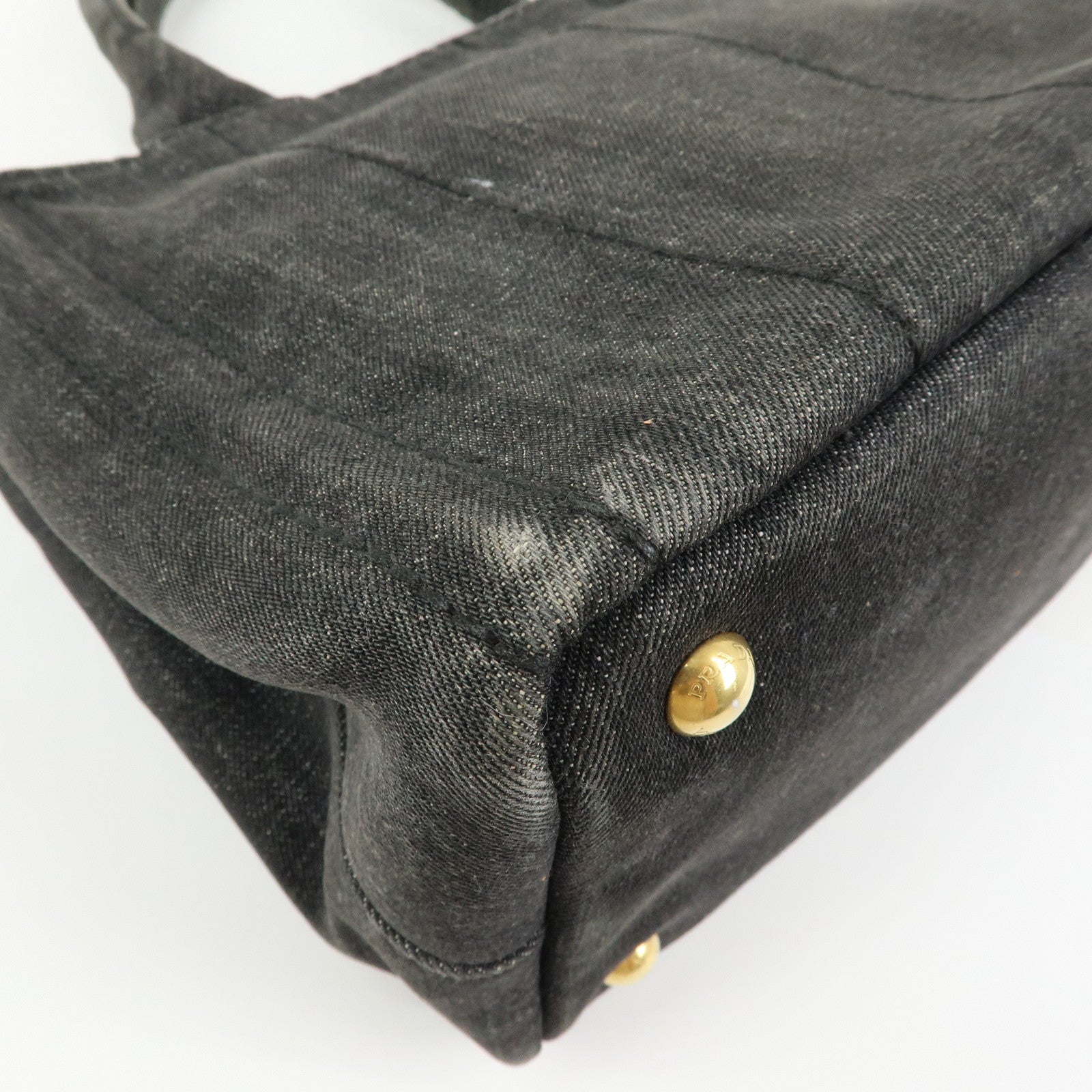 PRADA Triangle Logo Canapa Mini Denim 2Way Hand Bag Black 1BG439