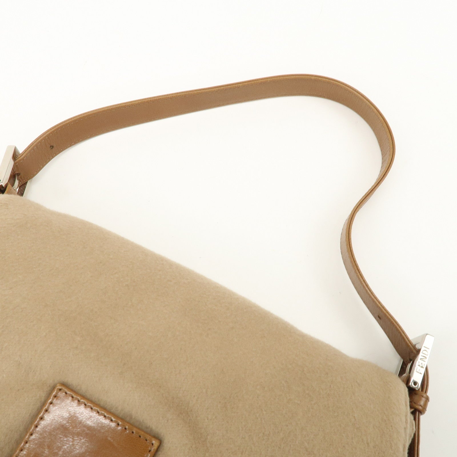 FENDI Zucca Mamma Baguette Wool Shoulder Bag Black Brown 26325