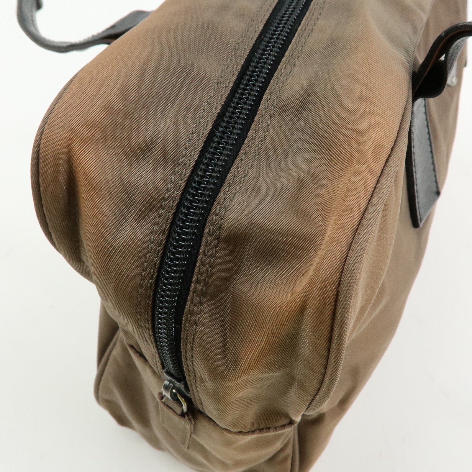 PRADA Triangle Logo Nylon Leather Hand Bag Brown Black
