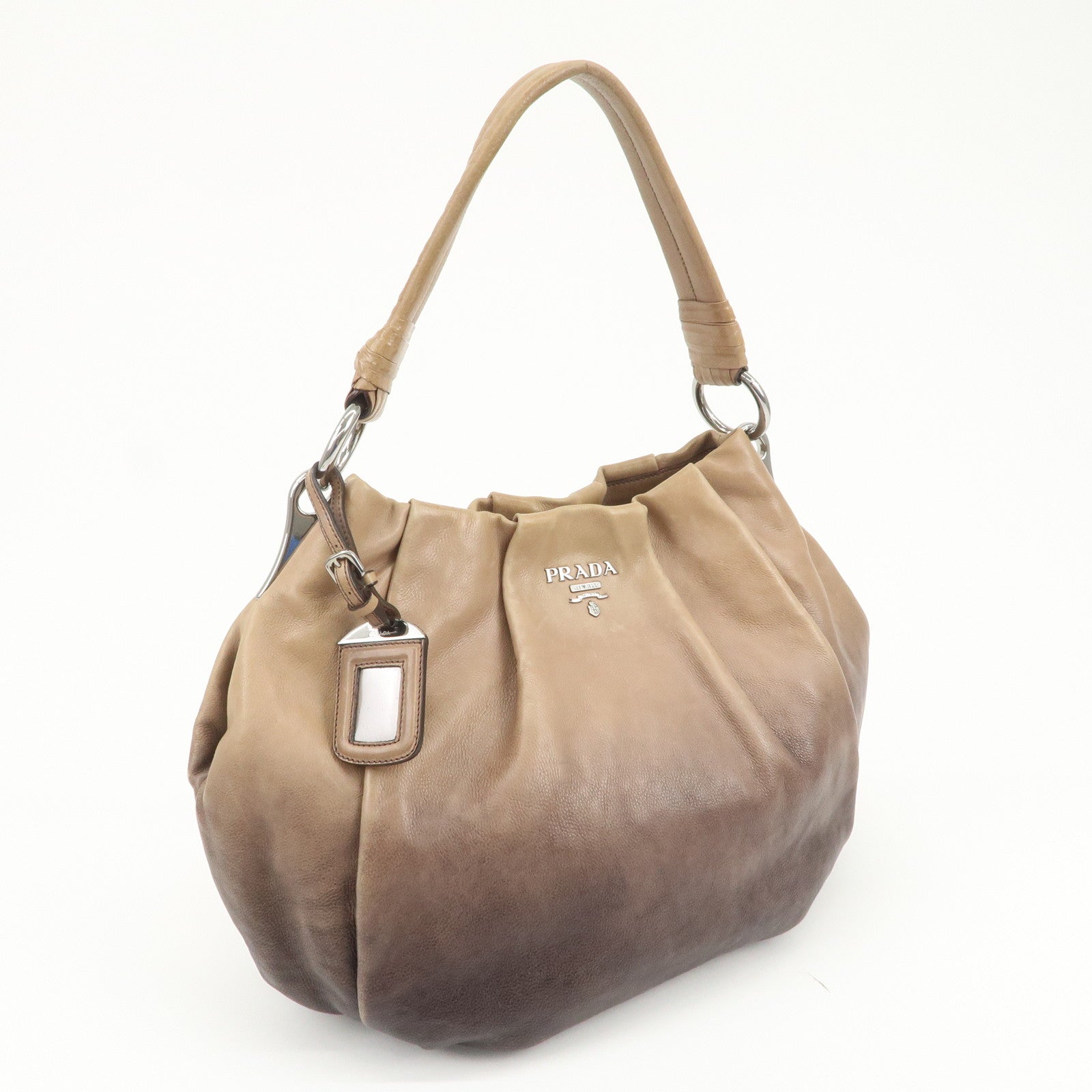 PRADA Leather Gradation Shoulder Bag Brown BR4070