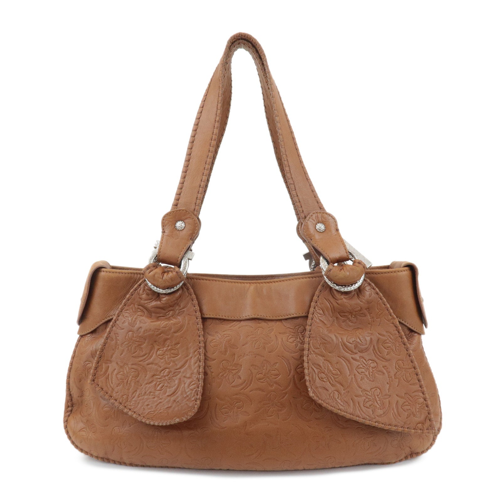 Ferragamo Ganchini Leather Shoulder Bag Hand Bag Brown Used