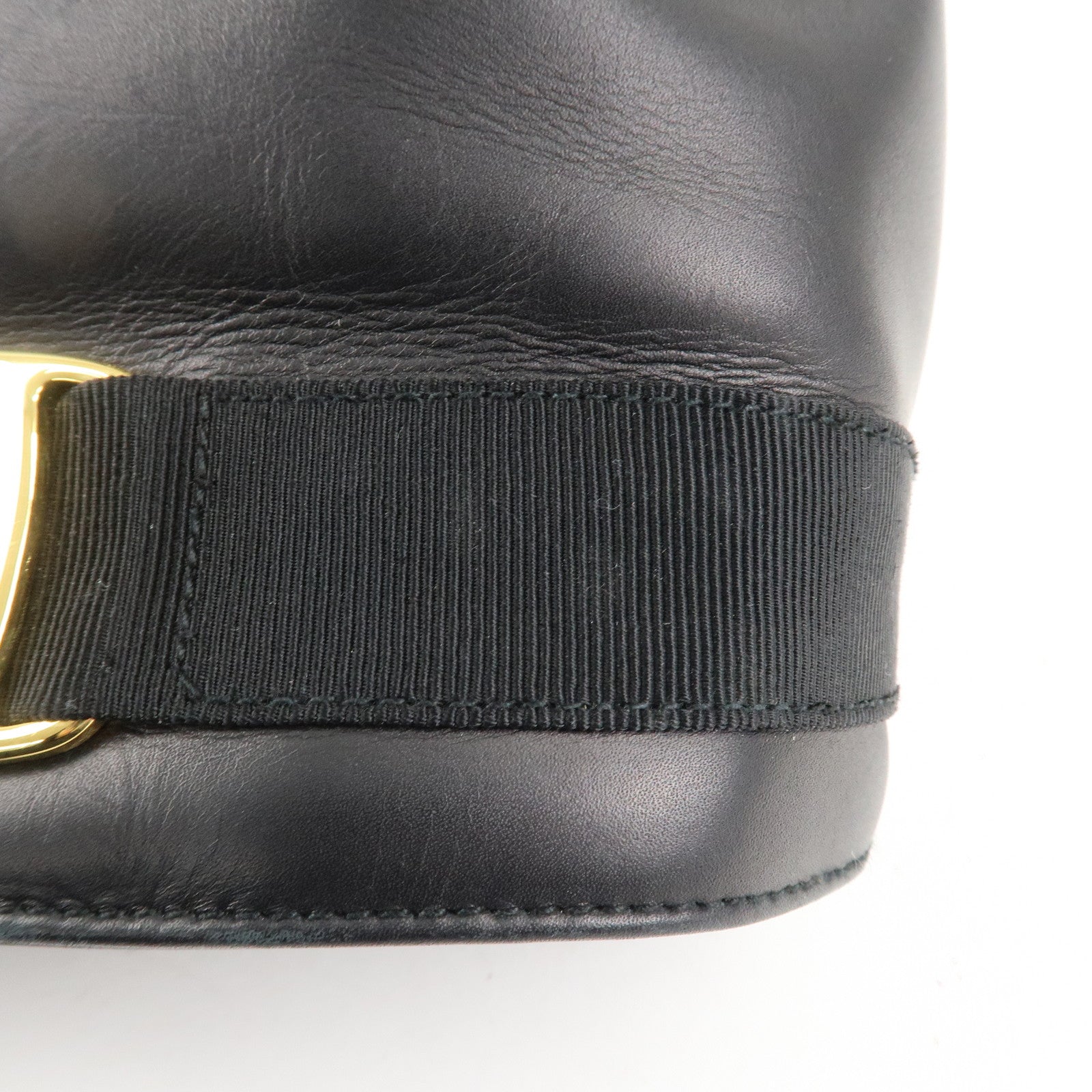 Ferragamo Vara Ribbon Leather Backpack Shoulder Bag Black AQ215676 Used