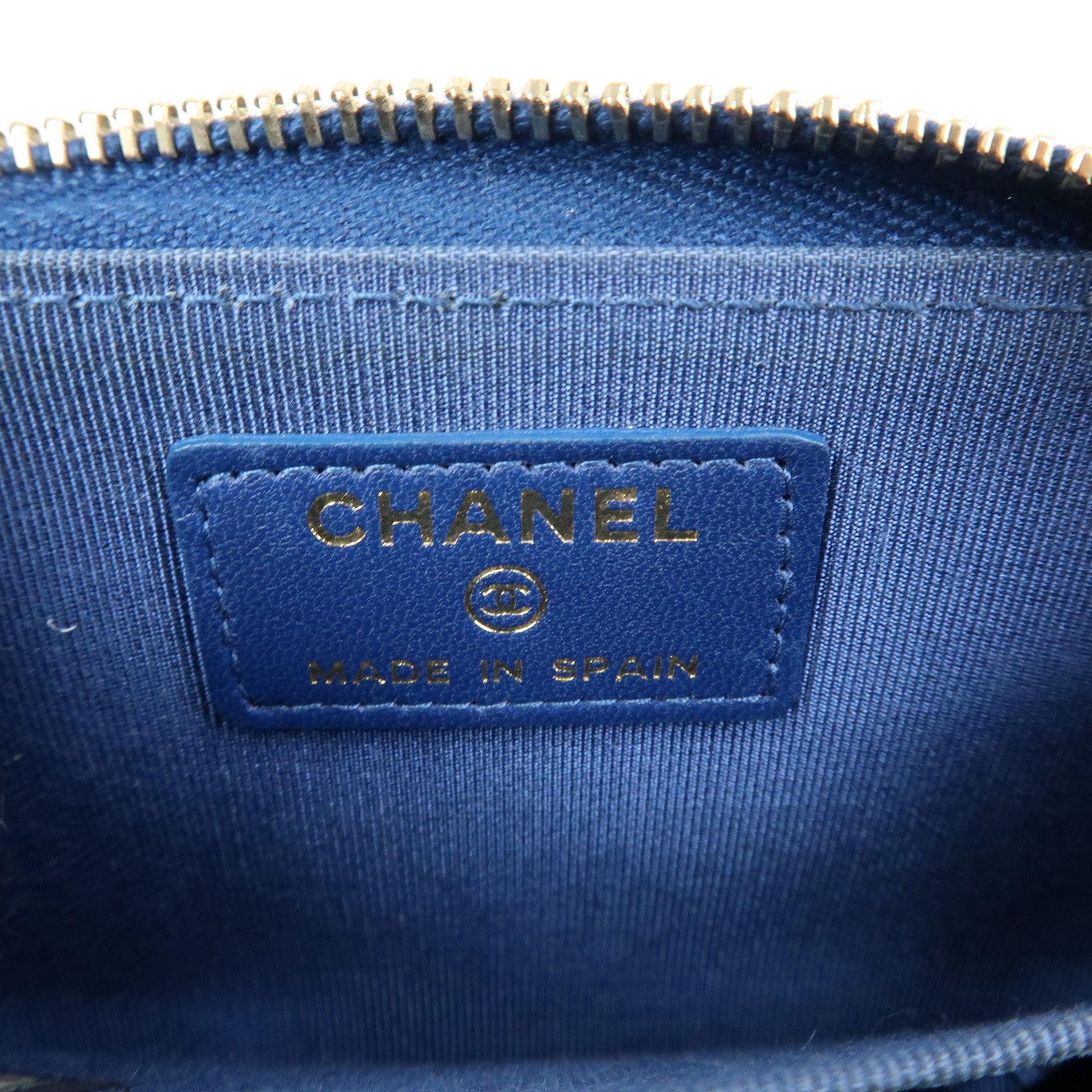 CHANEL Matelasse COCO Mark Lamb Skin Coin Case Card Case Blue