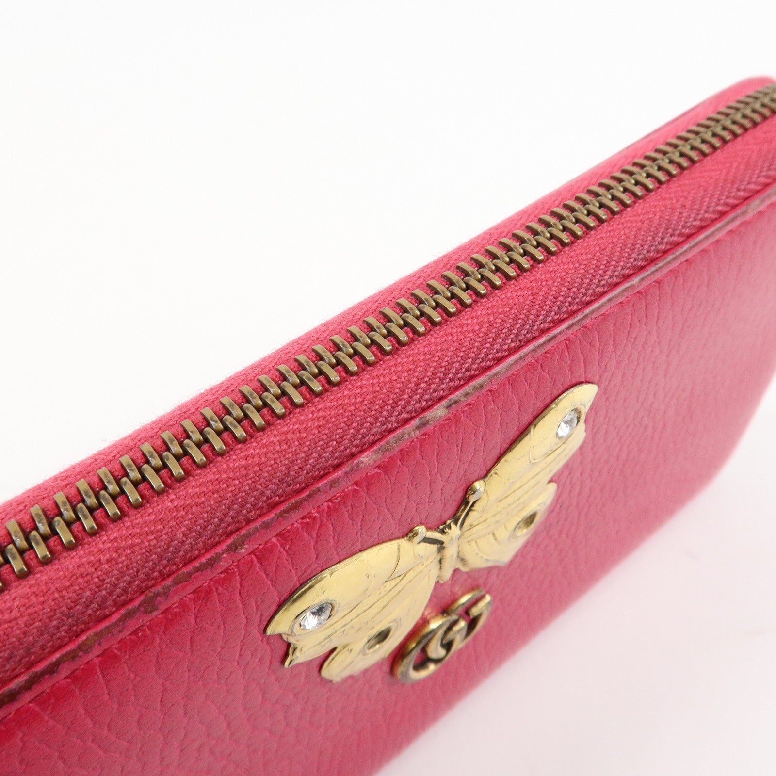 GUCCI Set of 3 Leather Long Wallet Round Zippy Wallet Bi-fold Wallet Dark Brown Pink Used