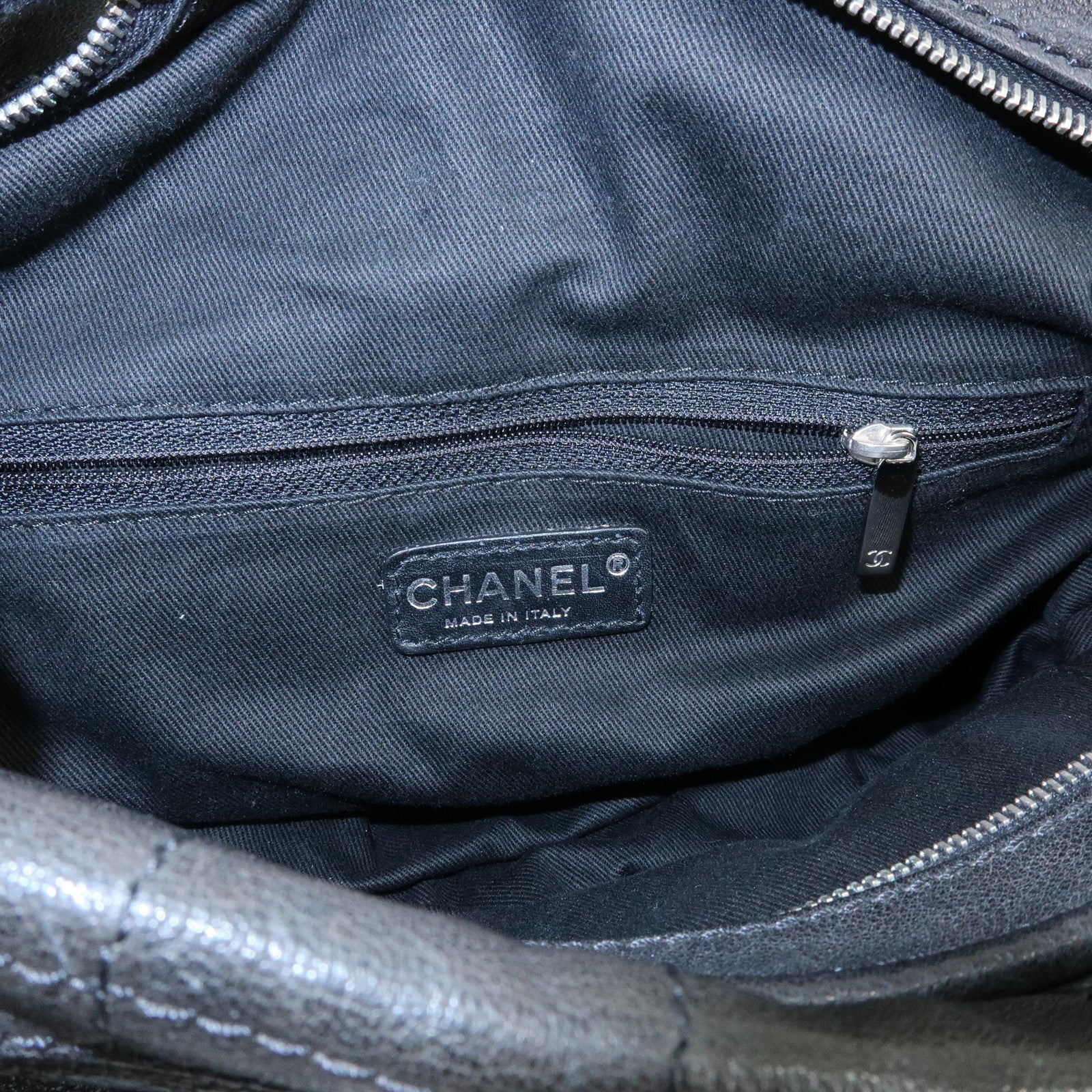 CHANEL Chocolate Bar Caviarskin Boston Bag Hand Bag Black