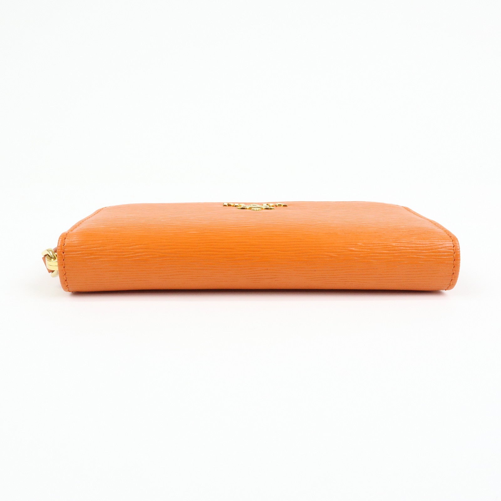 PRADA Saffiano Leather Round Zippy 6 Rings Key Case Orange 1PG604