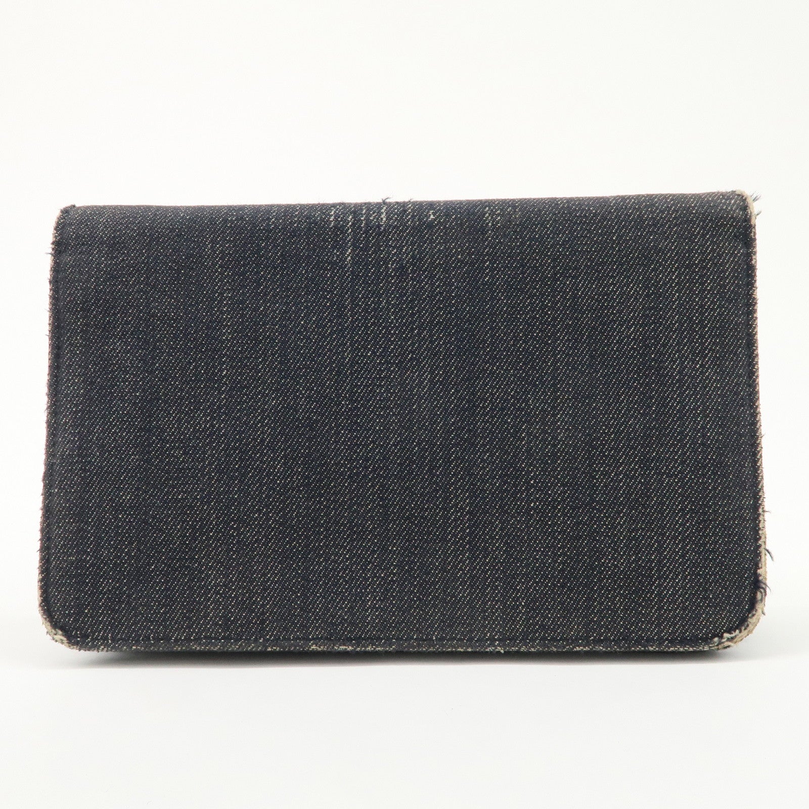 CHANEL Deauville Denim Chain Wallet Navy Brown Silver HDW A80795 Used