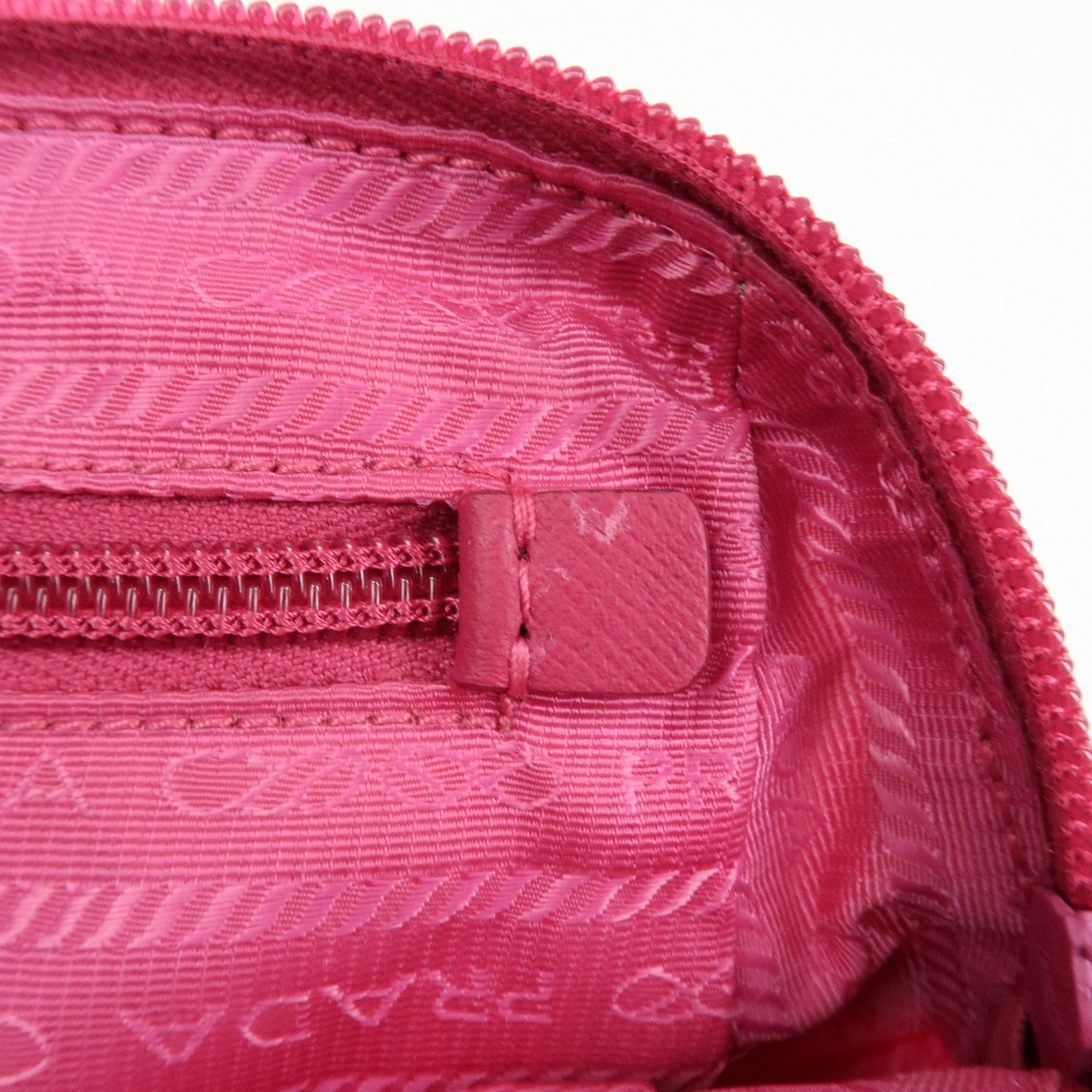 PRADA Triangle Logo Nylon Leather Cosmetic Wristlet Pouch Pink