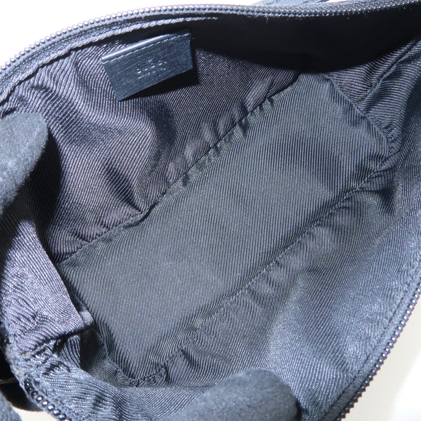 GUCCI Logo GG Canvas Leather Boat Bag Hand Bag Black 07198