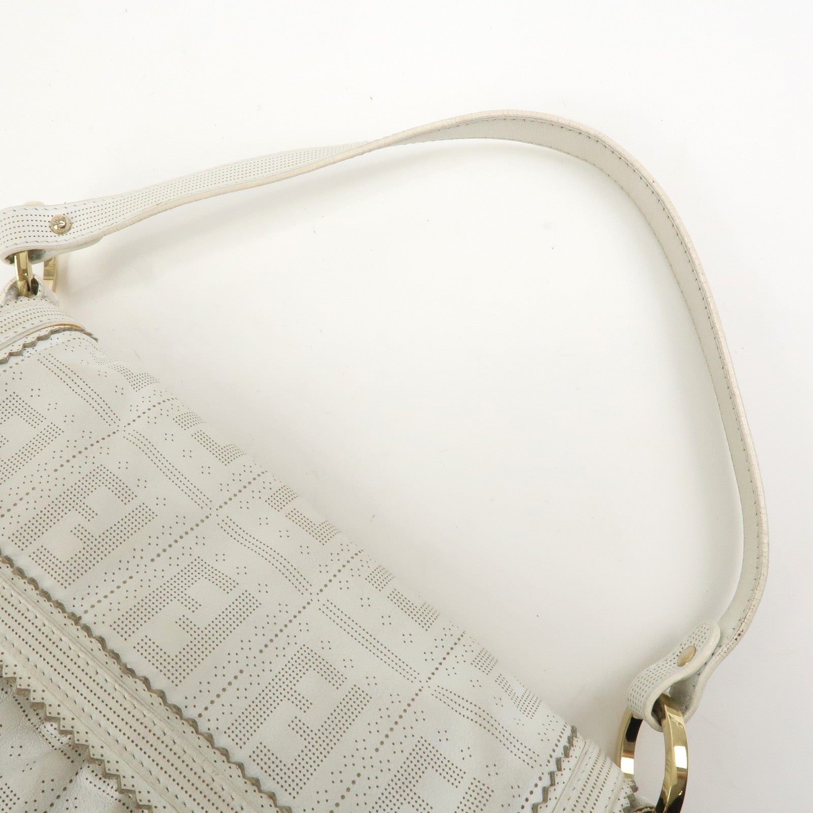 FENDI Zucca Logo Leather Shoulder Bag Hand Bag White 8BR445