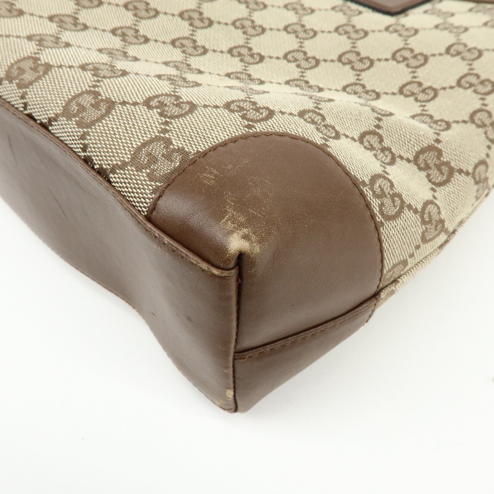 GUCCI GG Canvas Leather Tote Bag Hand Bag Brown 33890