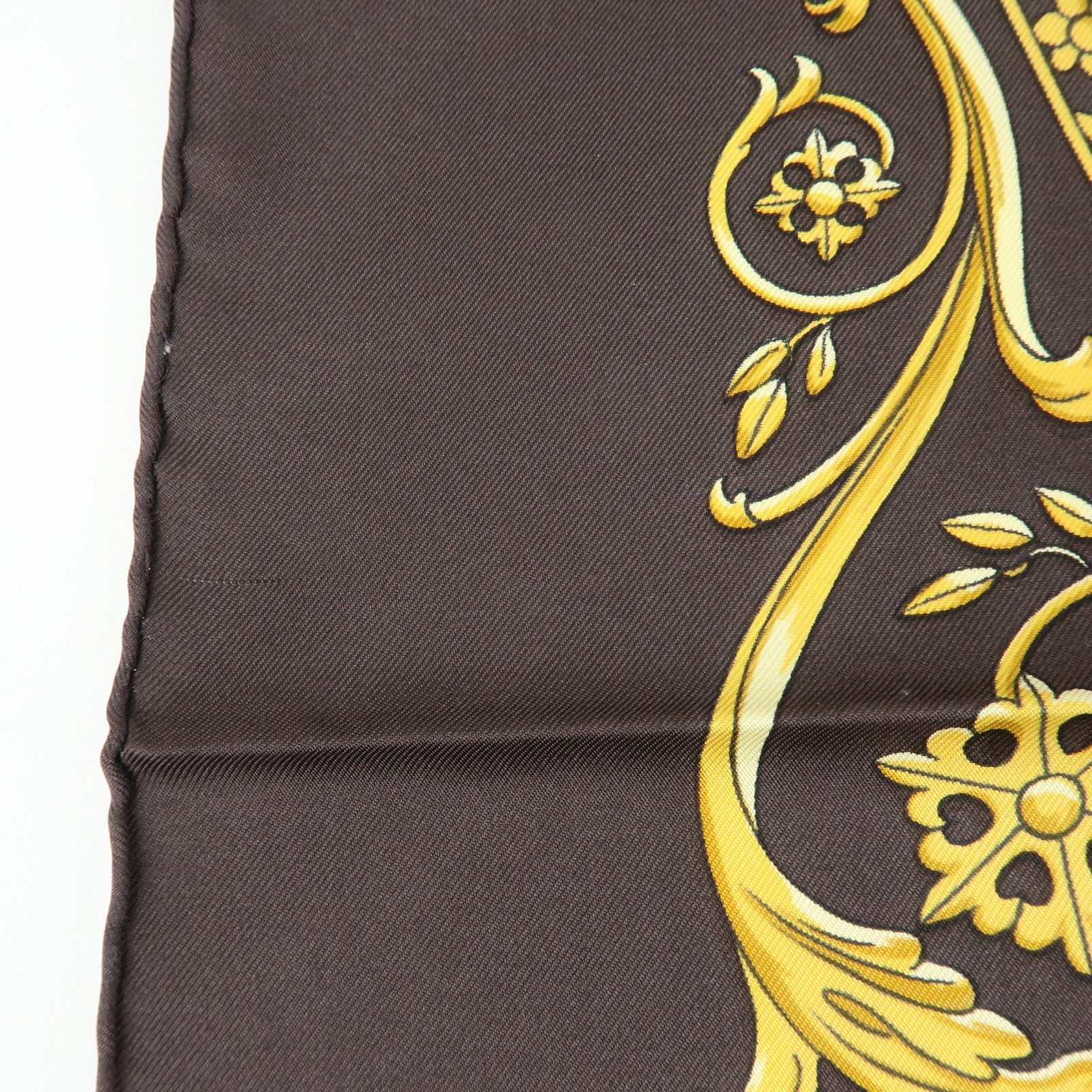 HERMES Carre 90 Silk 100% Scarf LA PROMENADE DE LONGCHAMPS Brown