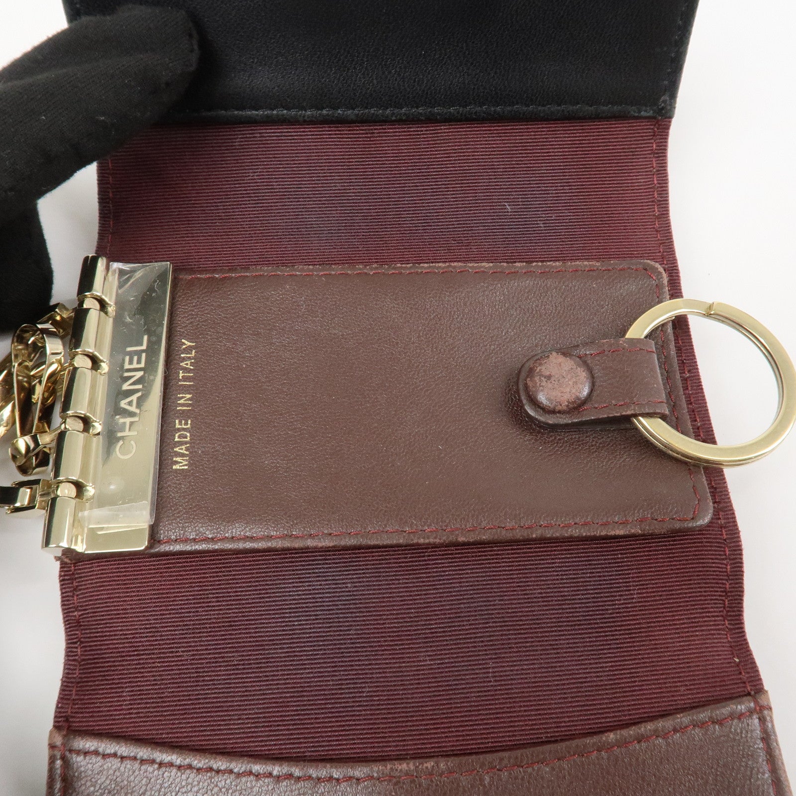 CHANEL COCO Mark Lamb Skin 4 Rings Key Case Black Gold AP0222