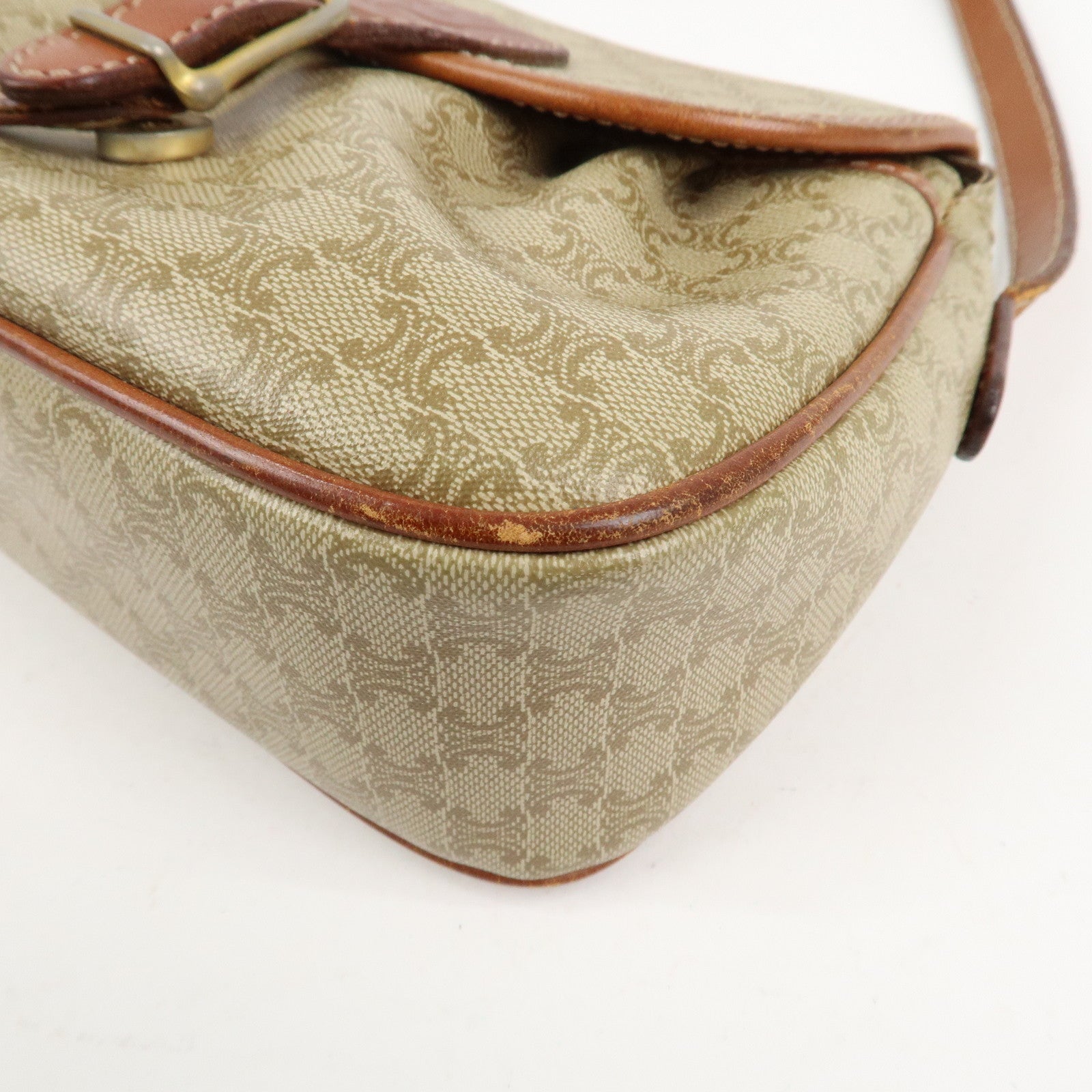 CELINE Macadam PVC Leather Shoulder Bag Beige Brown Gold HDW