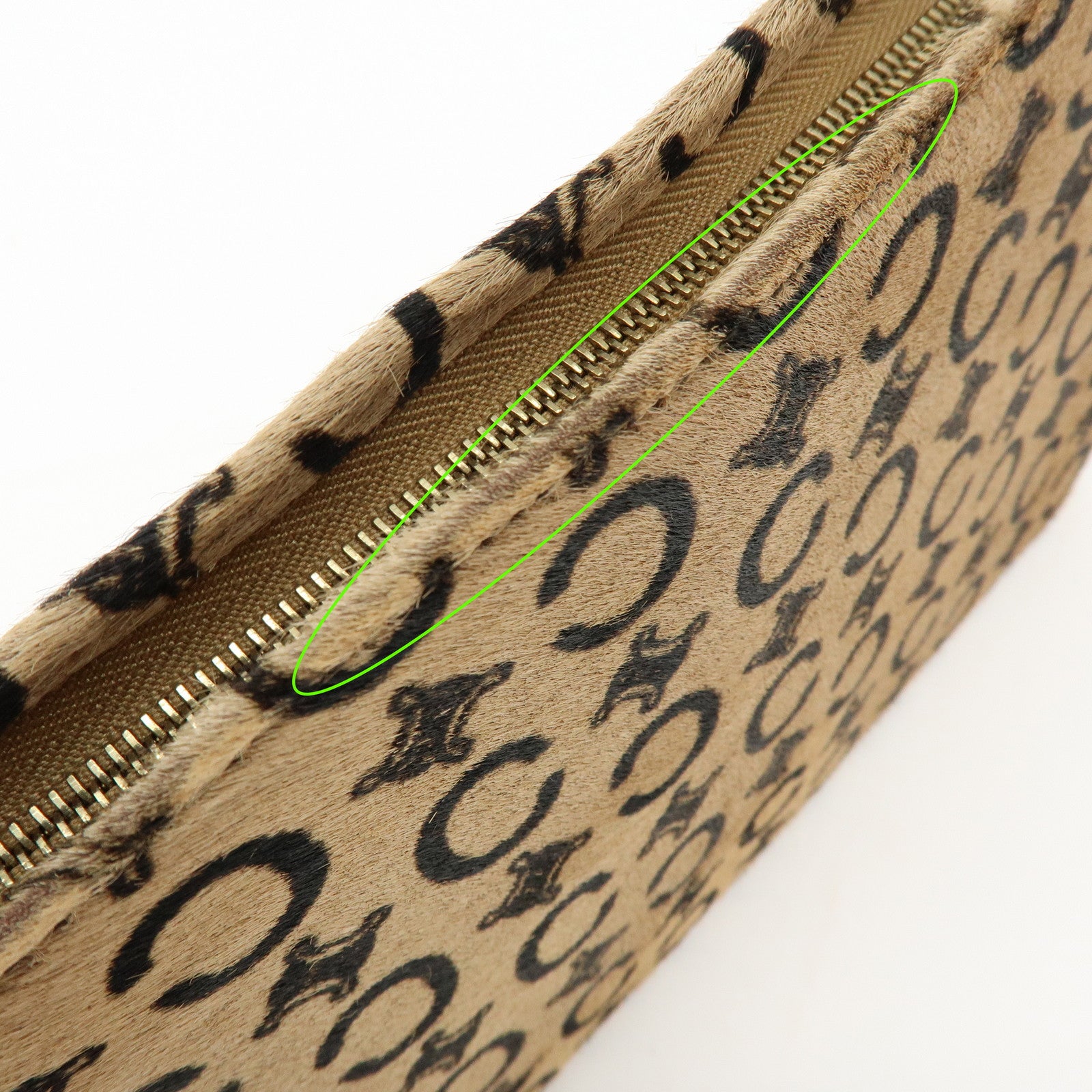 CELINE C Macadam Pony Hair Leather Clutch Bag Pouch Beige Brown