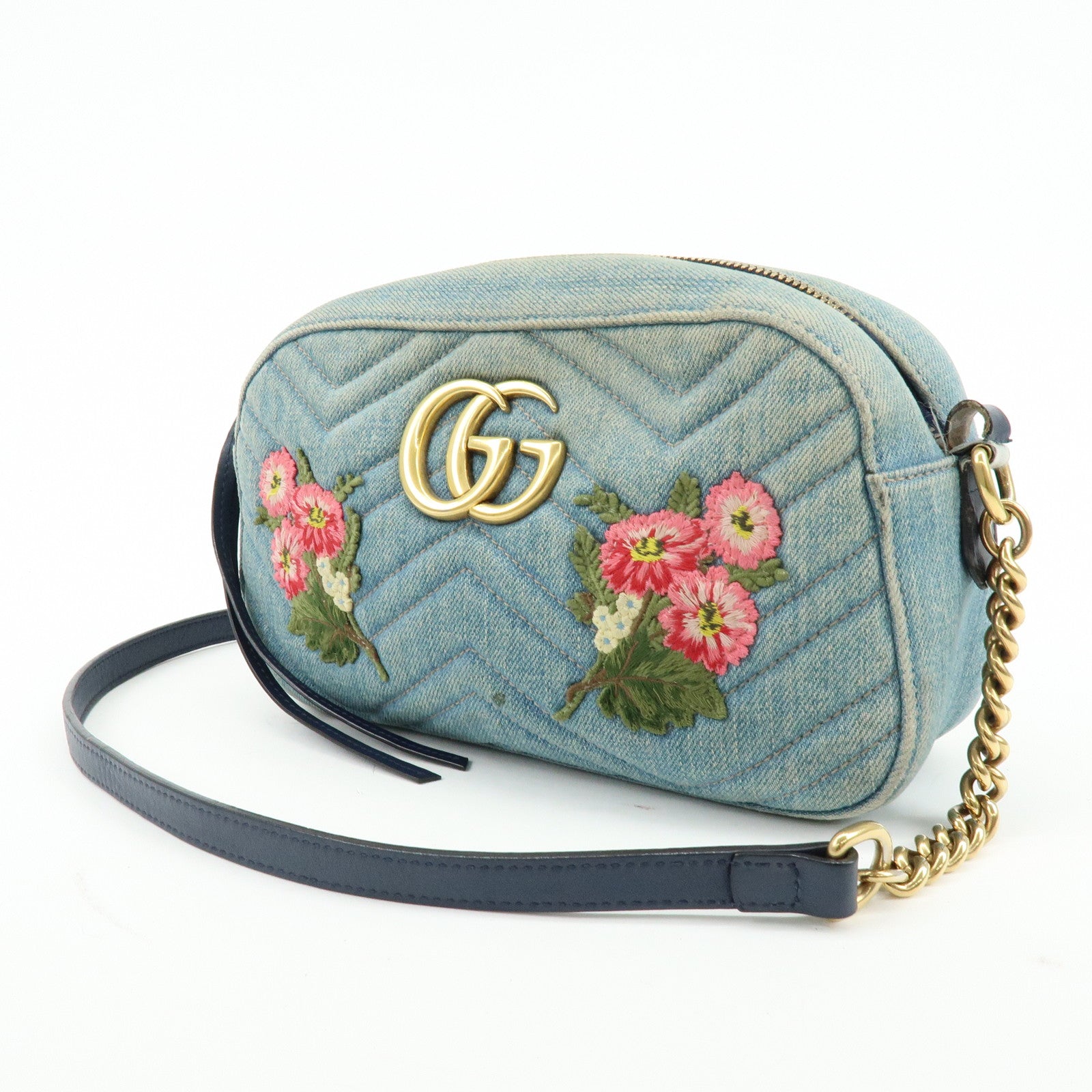 GUCCI GG Marmont Flower Embroidery Leather Shoulder Bag 447632