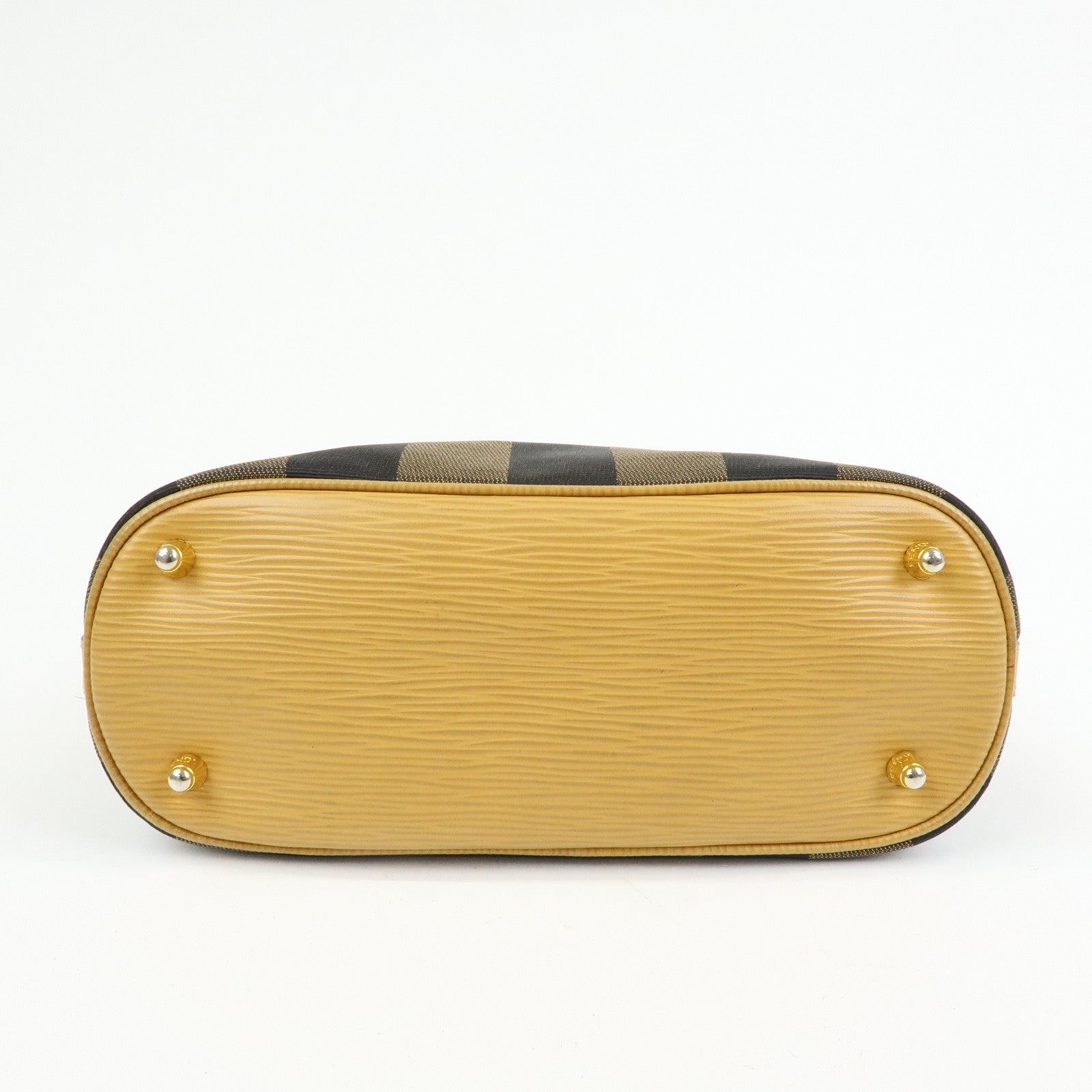 FENDI Pequin Canvas Leather 2Way Bag Hand Bag Shoulder Bag Brown