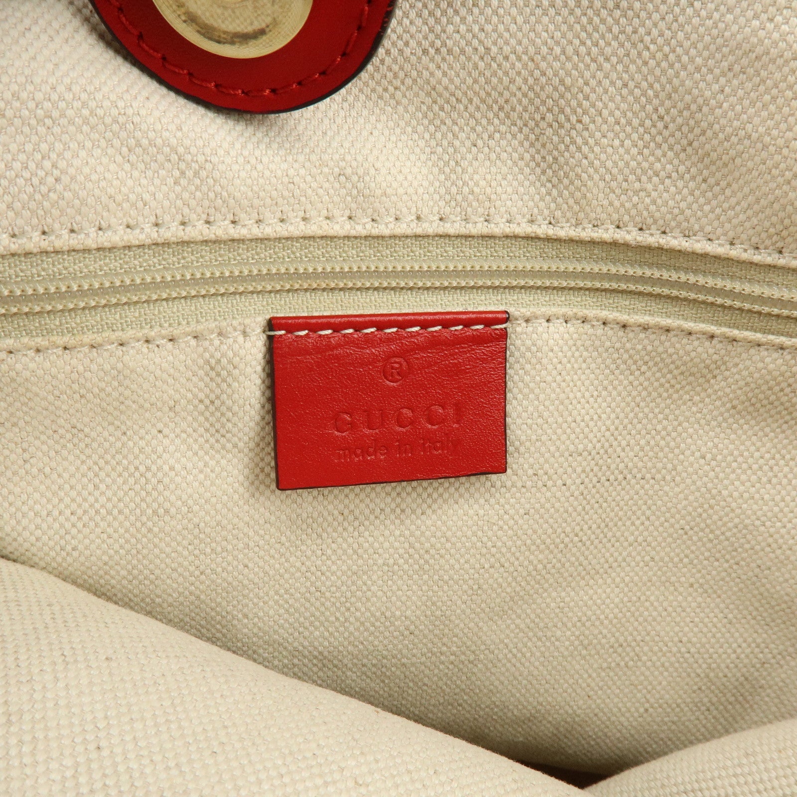 GUCCI Sukey Interlocking G GG Canvas Leather Tote Bag Beige Red