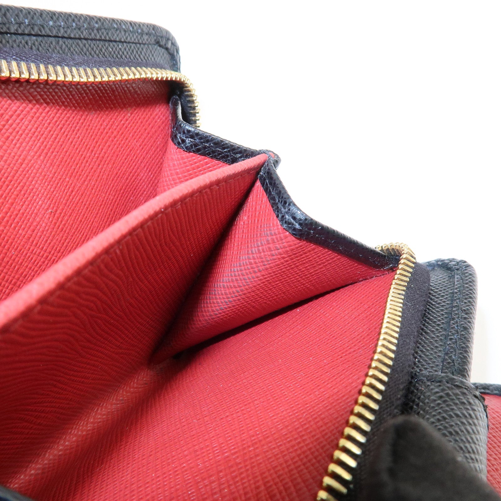 PRADA Saffiano Leather Bi-Fold Wallet Black Red Gold 1ML018 Used