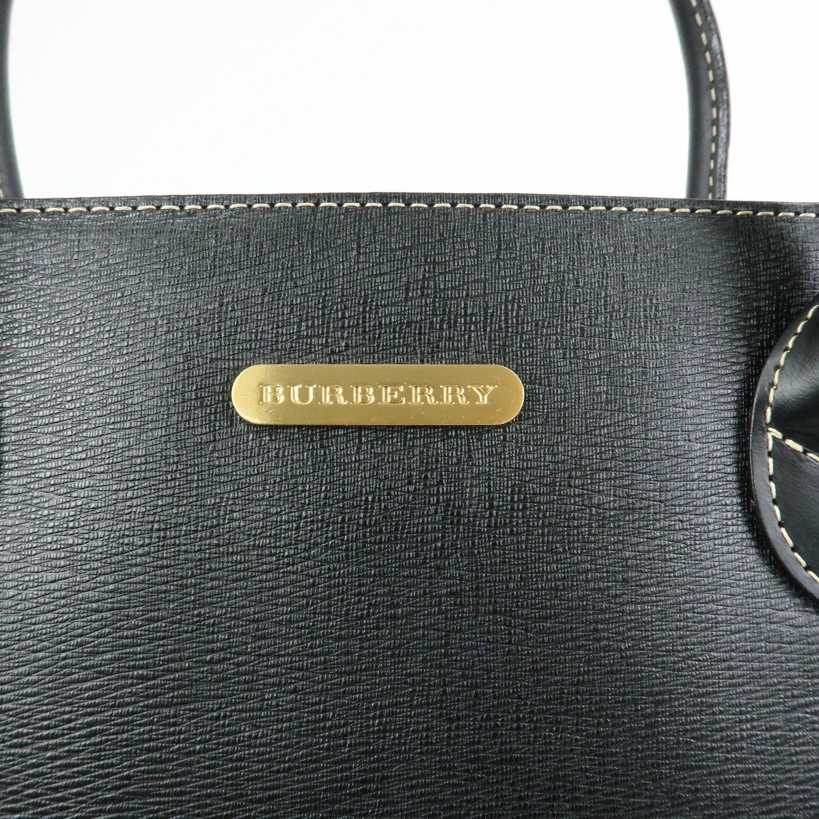 BURBERRY Leather Nova Plaid Hand Bag Tote Bag Black