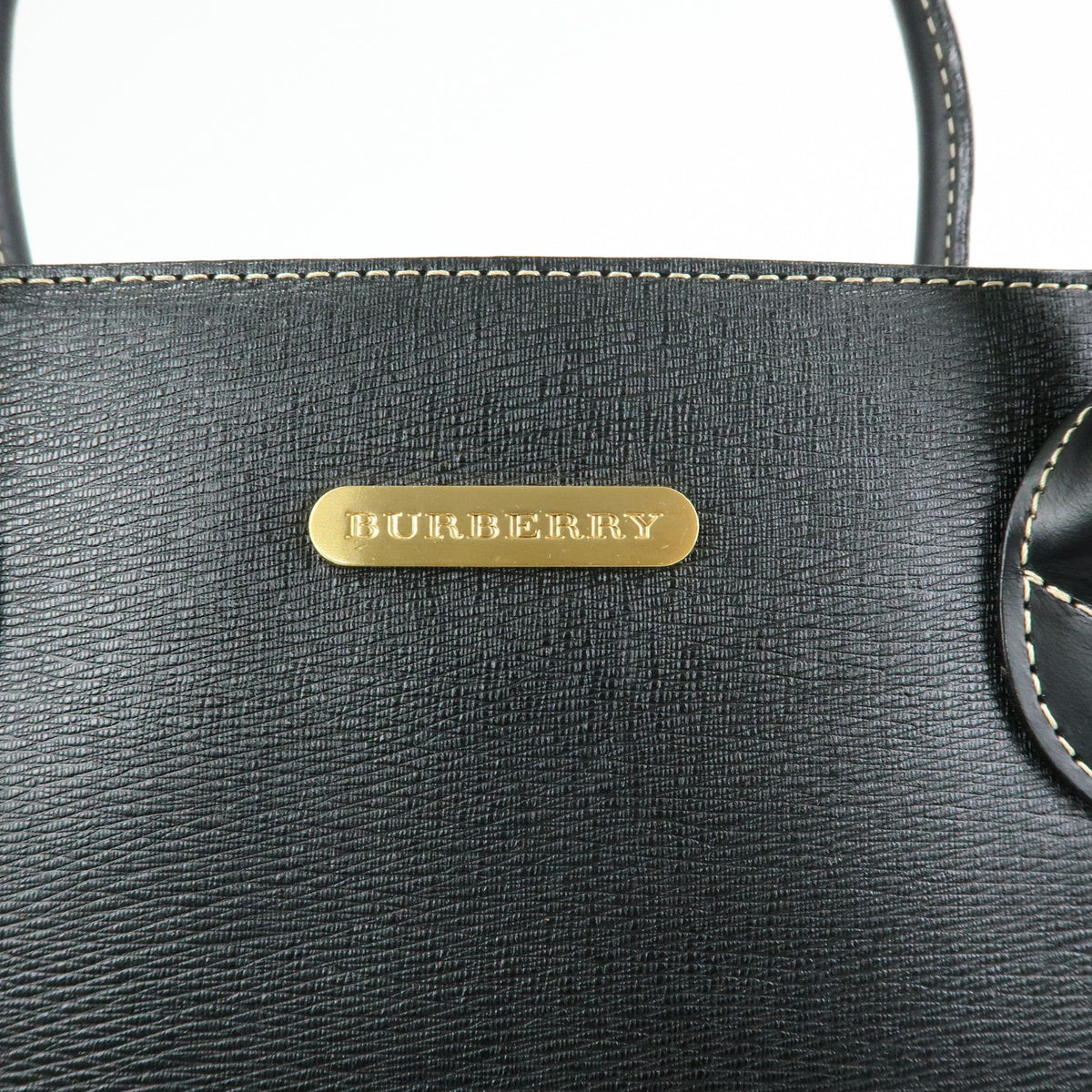 BURBERRY Leather Nova Plaid Hand Bag Tote Bag Black