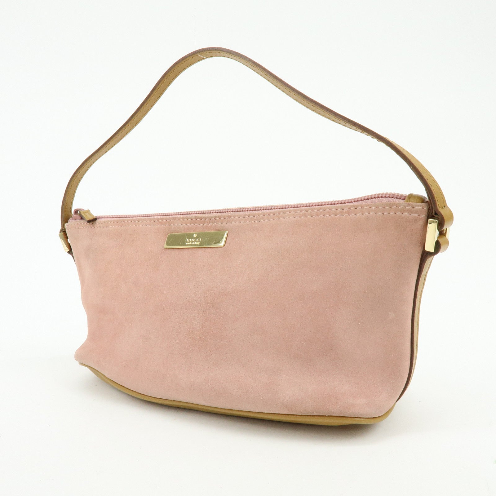 GUCCI Boat Bag Suede Leather Accessory Pouch Hand Bag Pink 039.1103