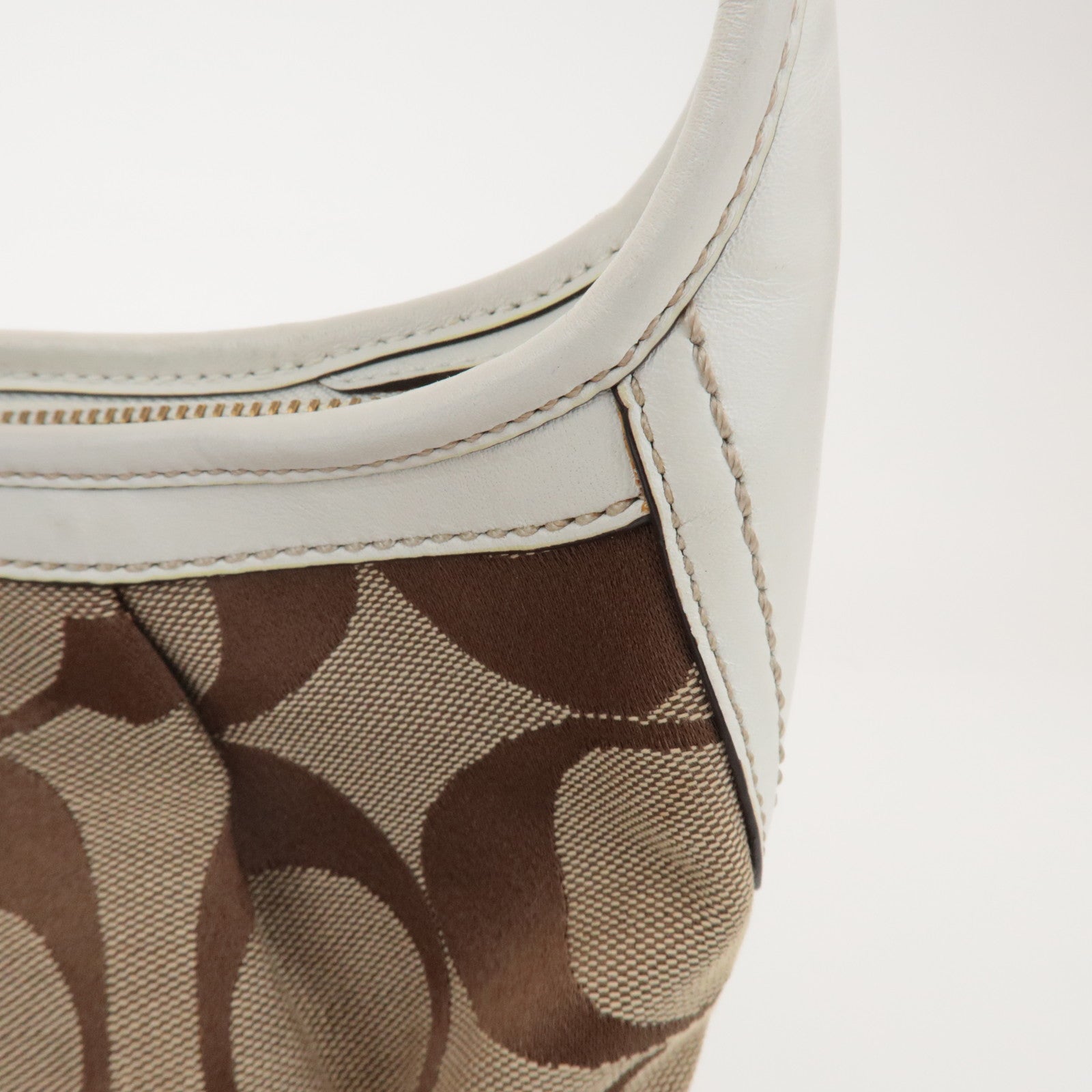 COACH Signature Canvas Leather Shoulder Bag Brown White