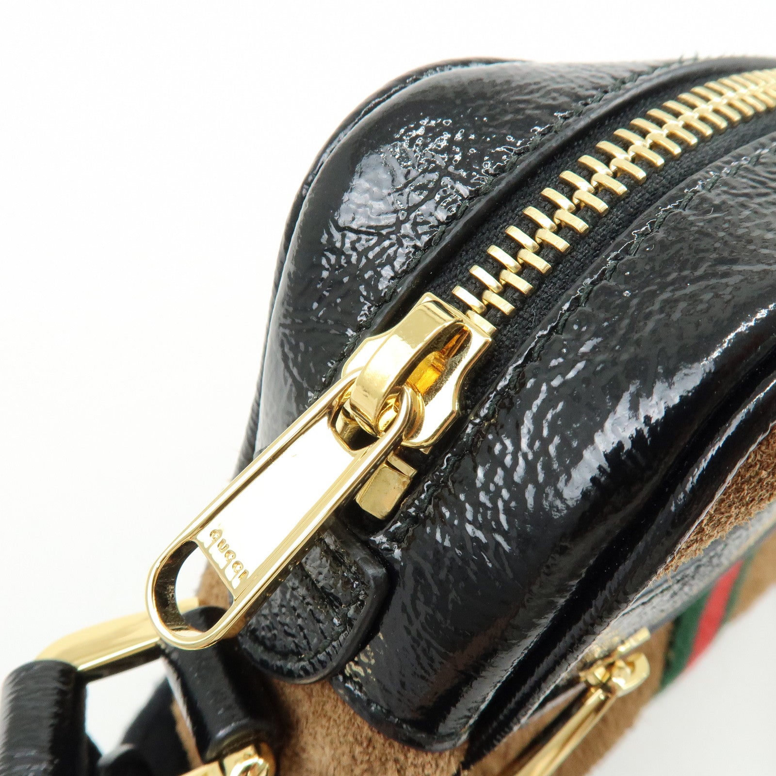 GUCCI Ophidia Sherry Suede Patent Leather Shoulder Bag Brown 573321