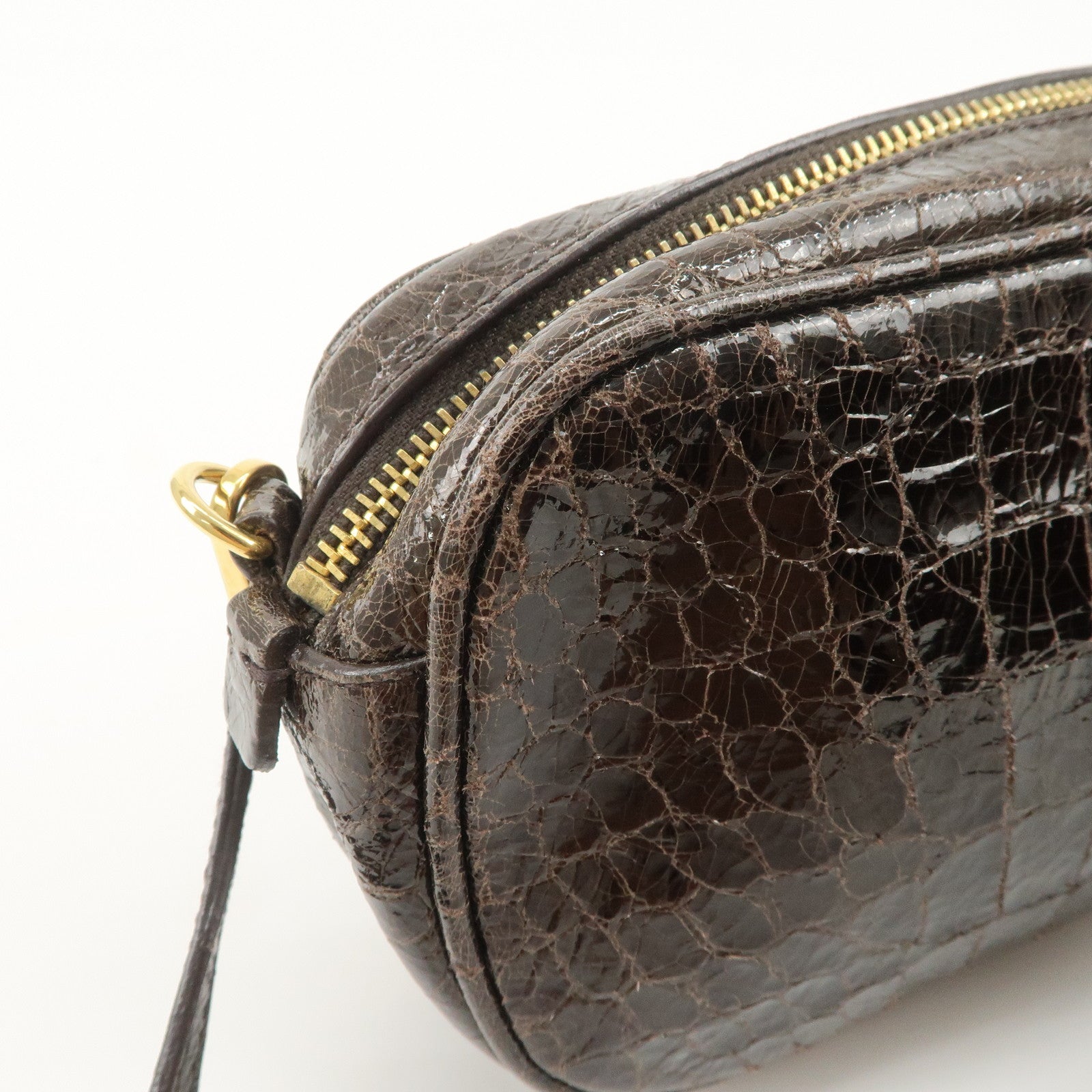 MIU MIU Embossed Leather Shoulder Crossbody Bag Dark Brown 5N1477