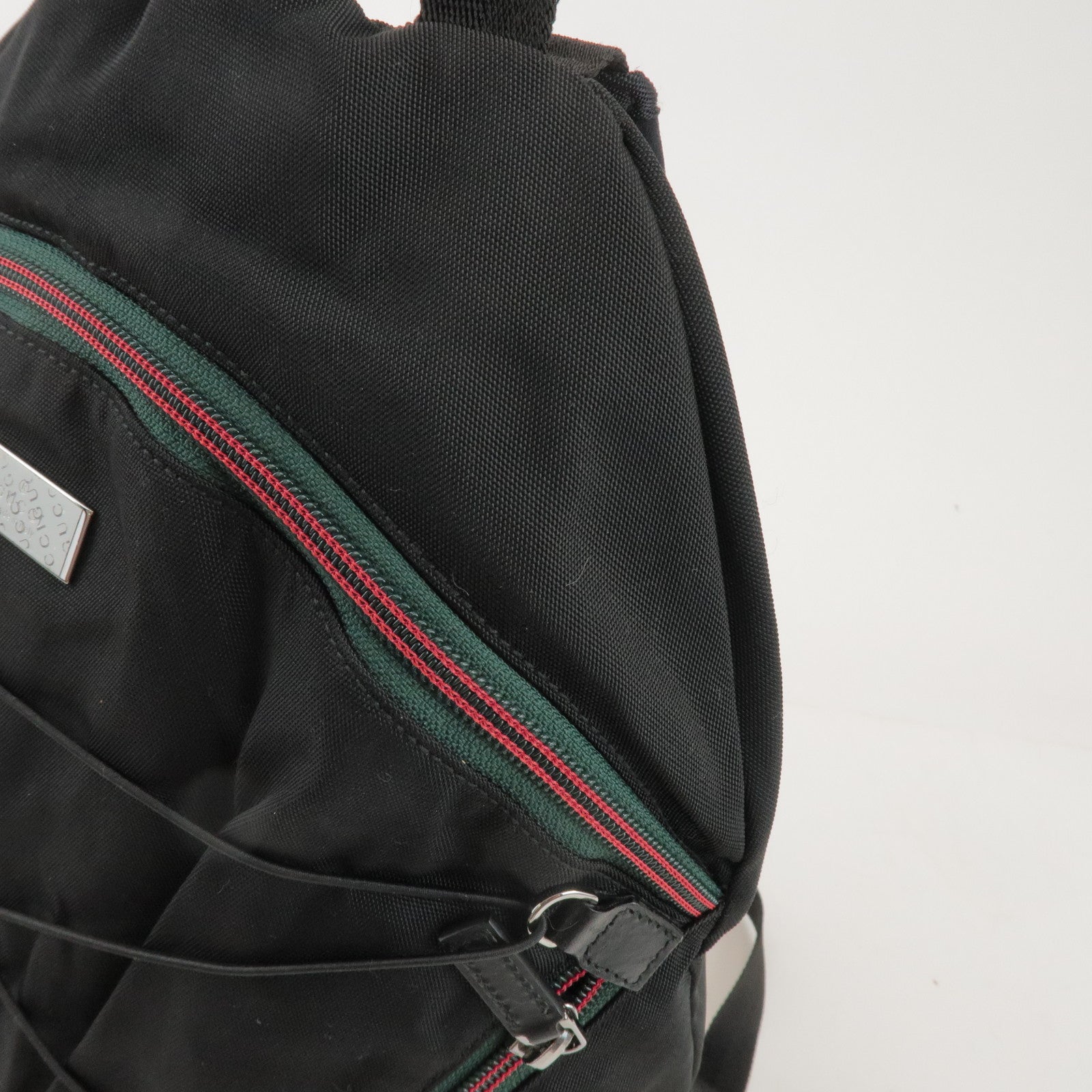 GUCCI Sherry Nylon Web Zipper Line Backpack Rucksack Black 122349