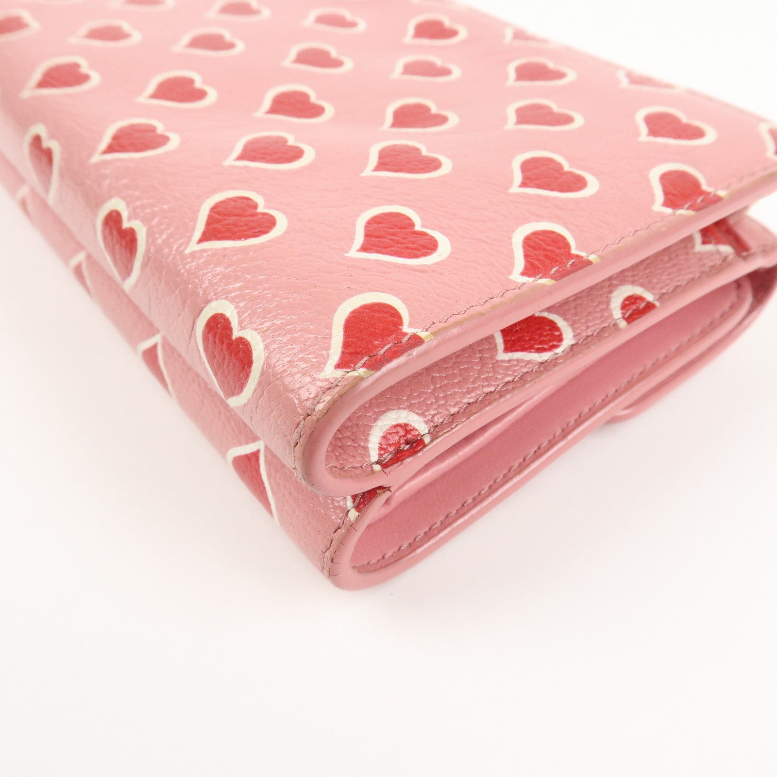 MIU MIU Leather Heart Bi-fold Wallet Pink Red 5ML014 Used