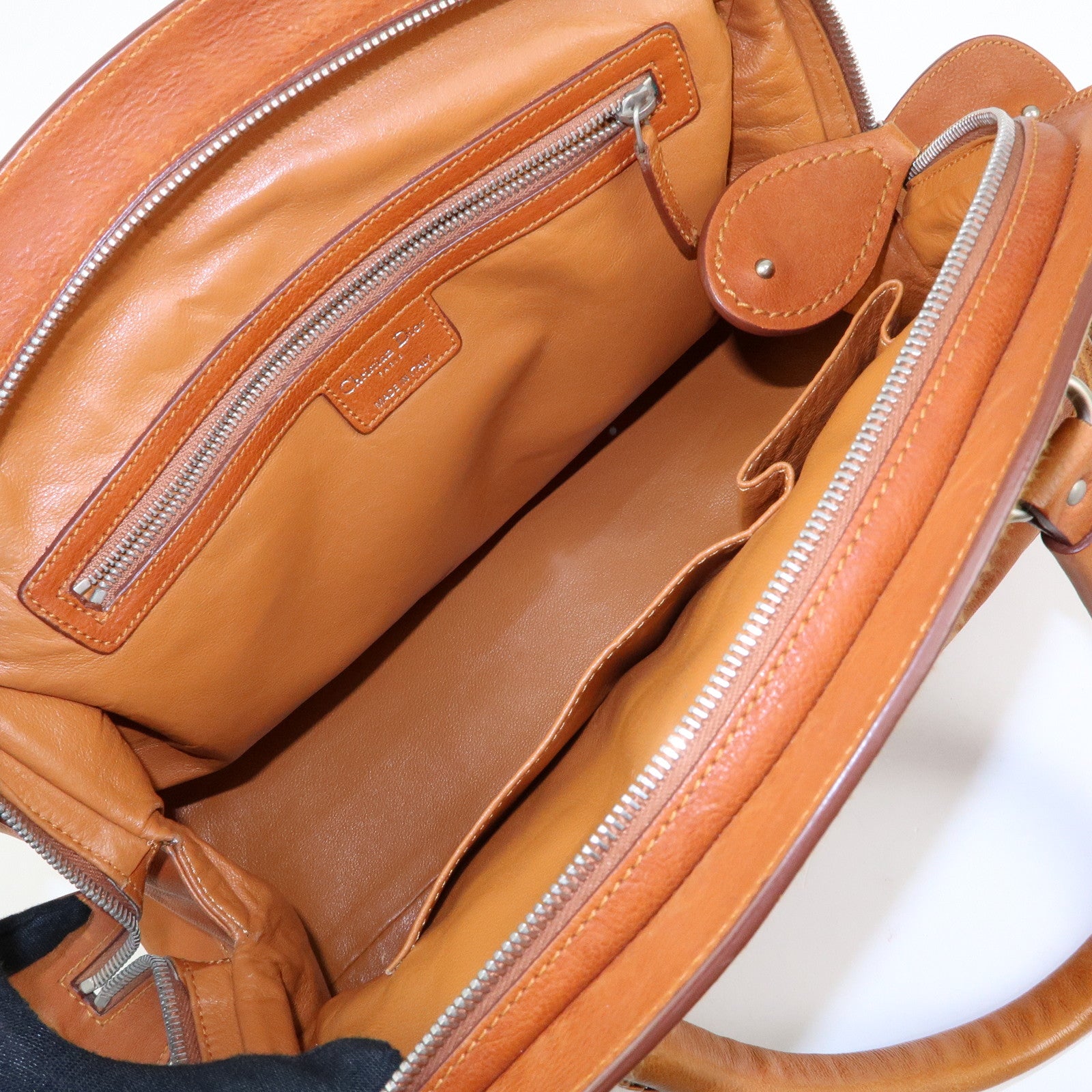 Christian Dior Leather Hand Bag Boston Bag Doctor's Bag Brown