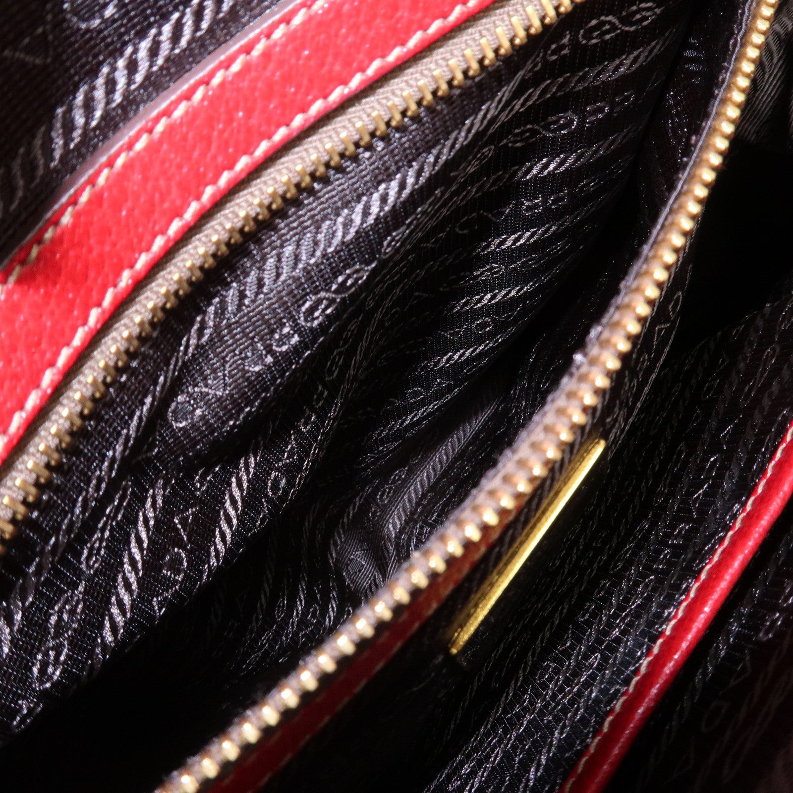 PRADA Logo Leather Hand Bag Shoulder Bag Red BR3508