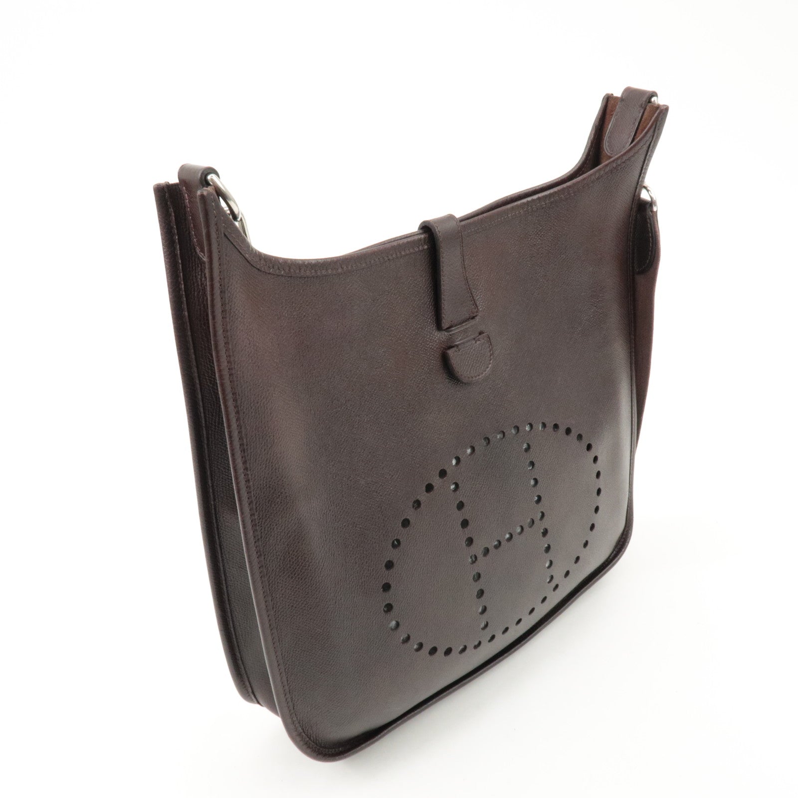 HERMES Evelyn 1GM H Engraved Leather Shoulder Bag Brown Used