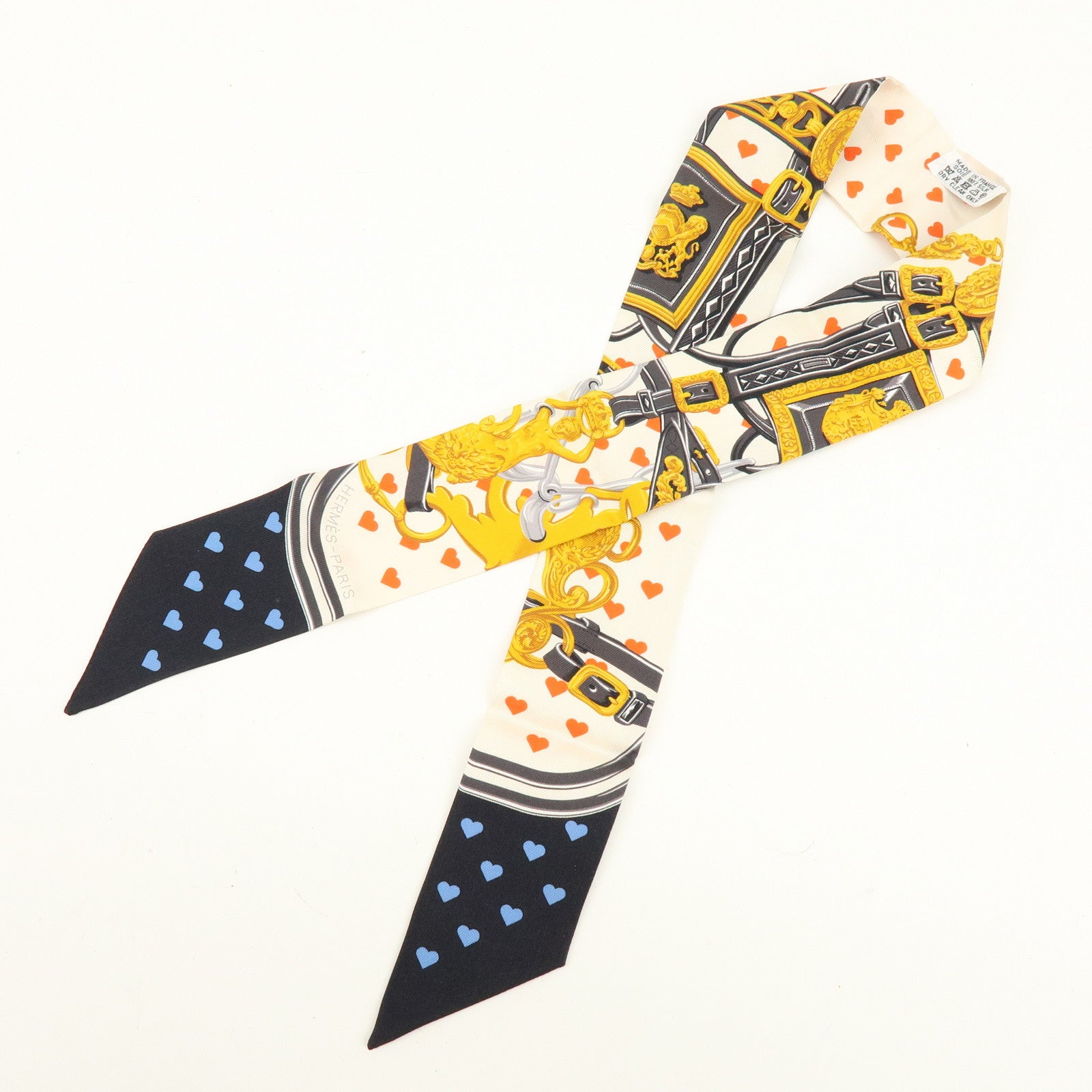 HERMES Twilly Silk 100% Brides de Gala love Scarf White Black Red